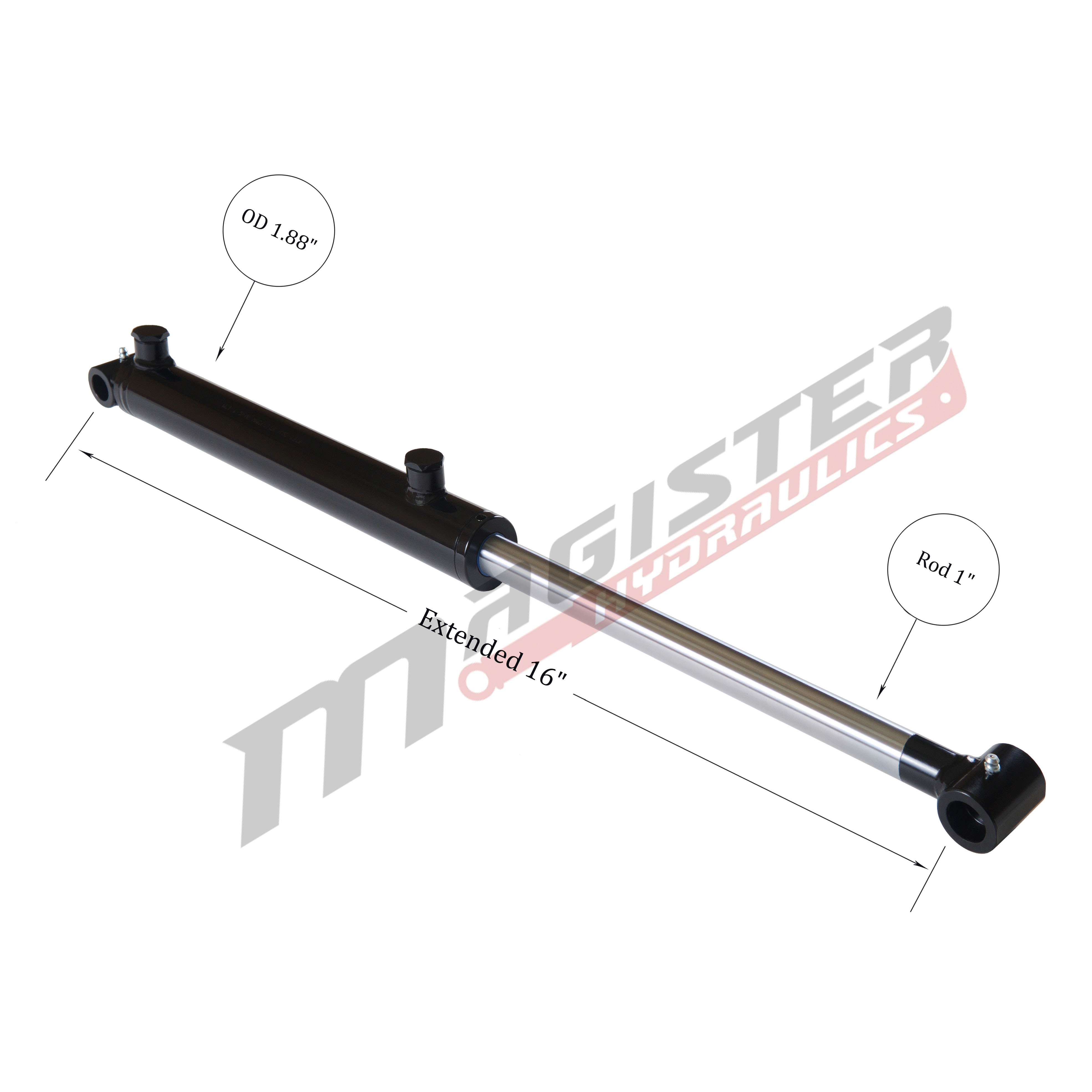 Cross Tube Hydraulic Cylinder 1.5'' Bore 4'' Stroke Double Acting Steel Welded 