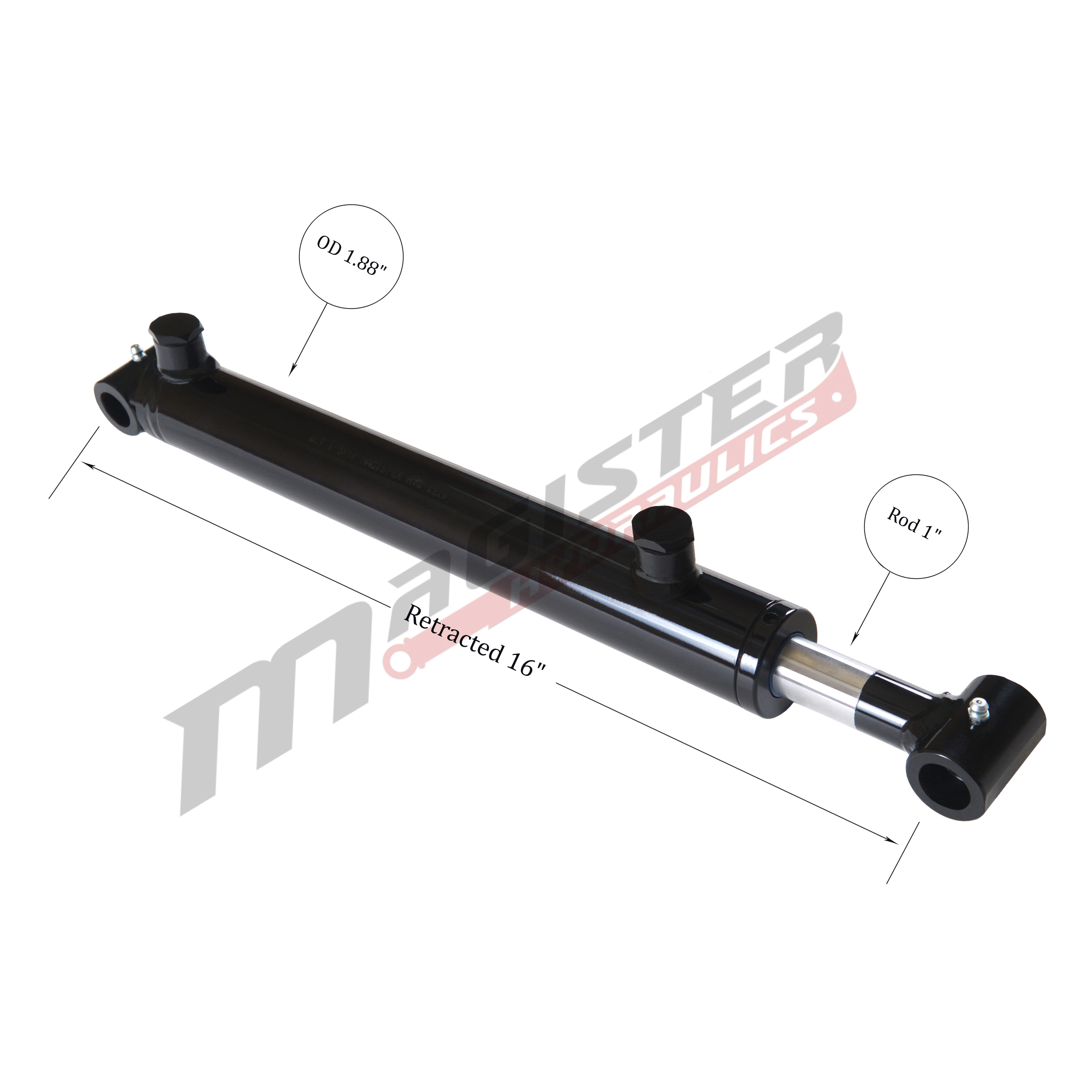 1.5 bore x 8 stroke hydraulic cylinder, welded cross tube double acting cylinder | Magister Hydraulics