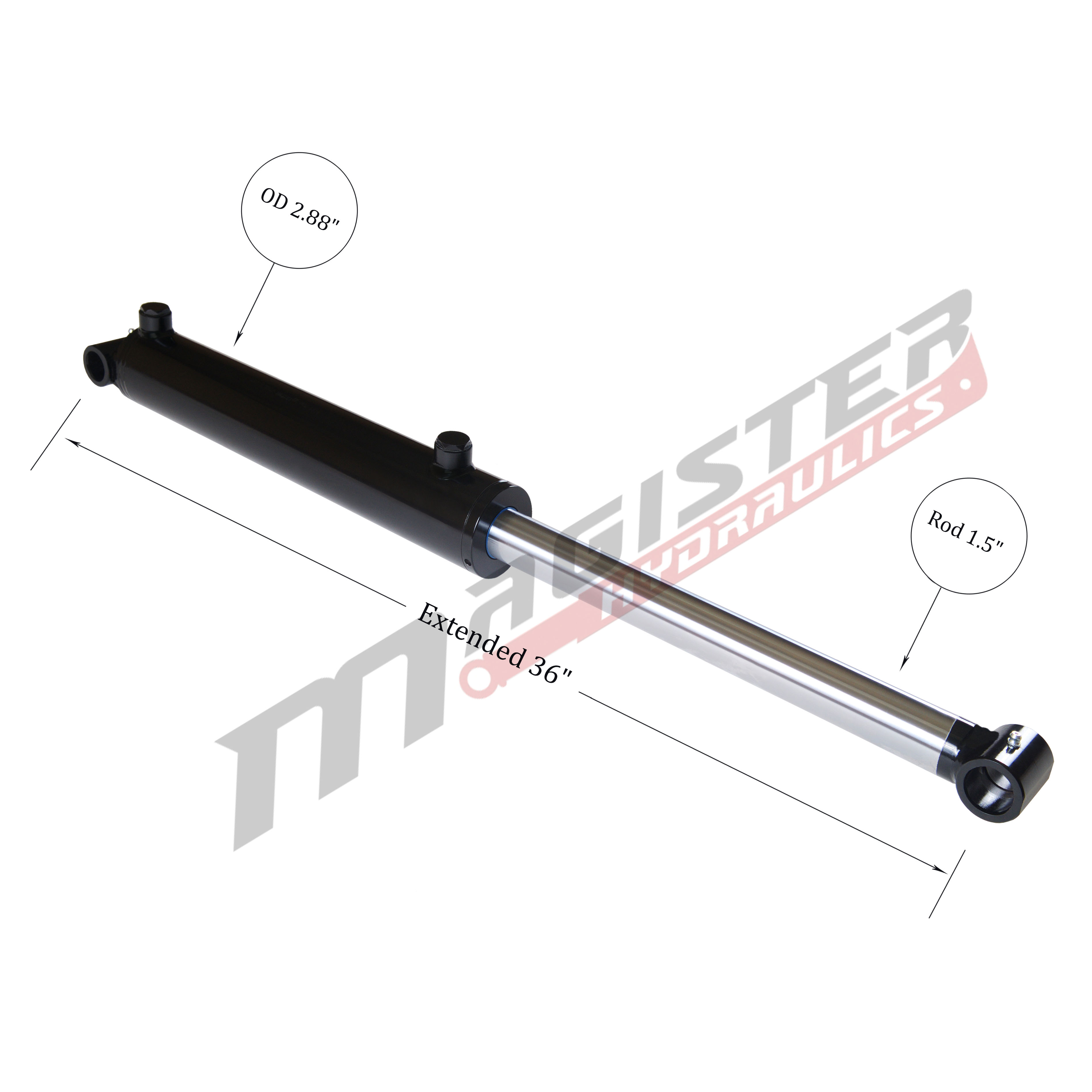 2.5 bore x 14 stroke hydraulic cylinder, welded cross tube double acting cylinder | Magister Hydraulics