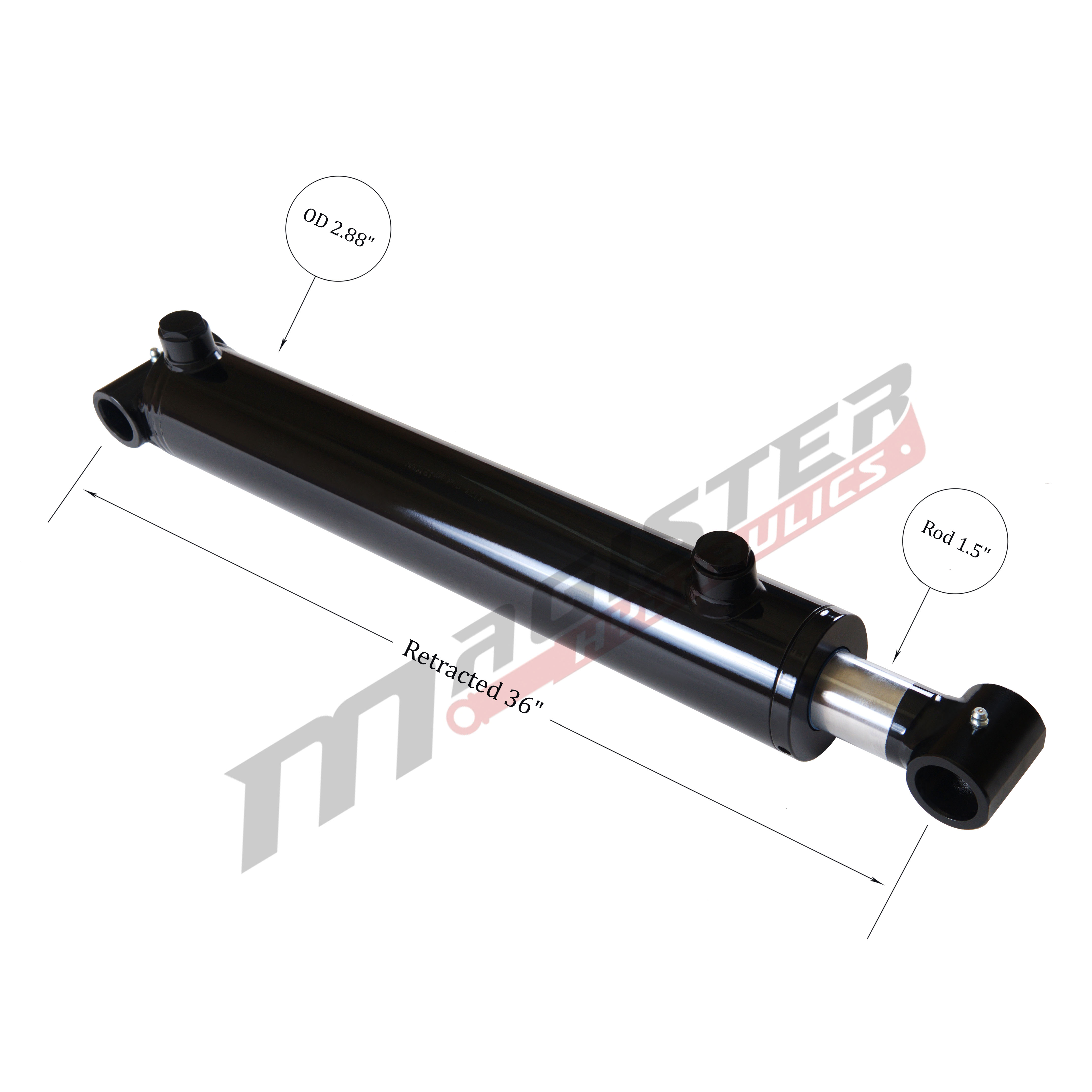 2.5 bore x 28 stroke hydraulic cylinder, welded cross tube double acting cylinder | Magister Hydraulics