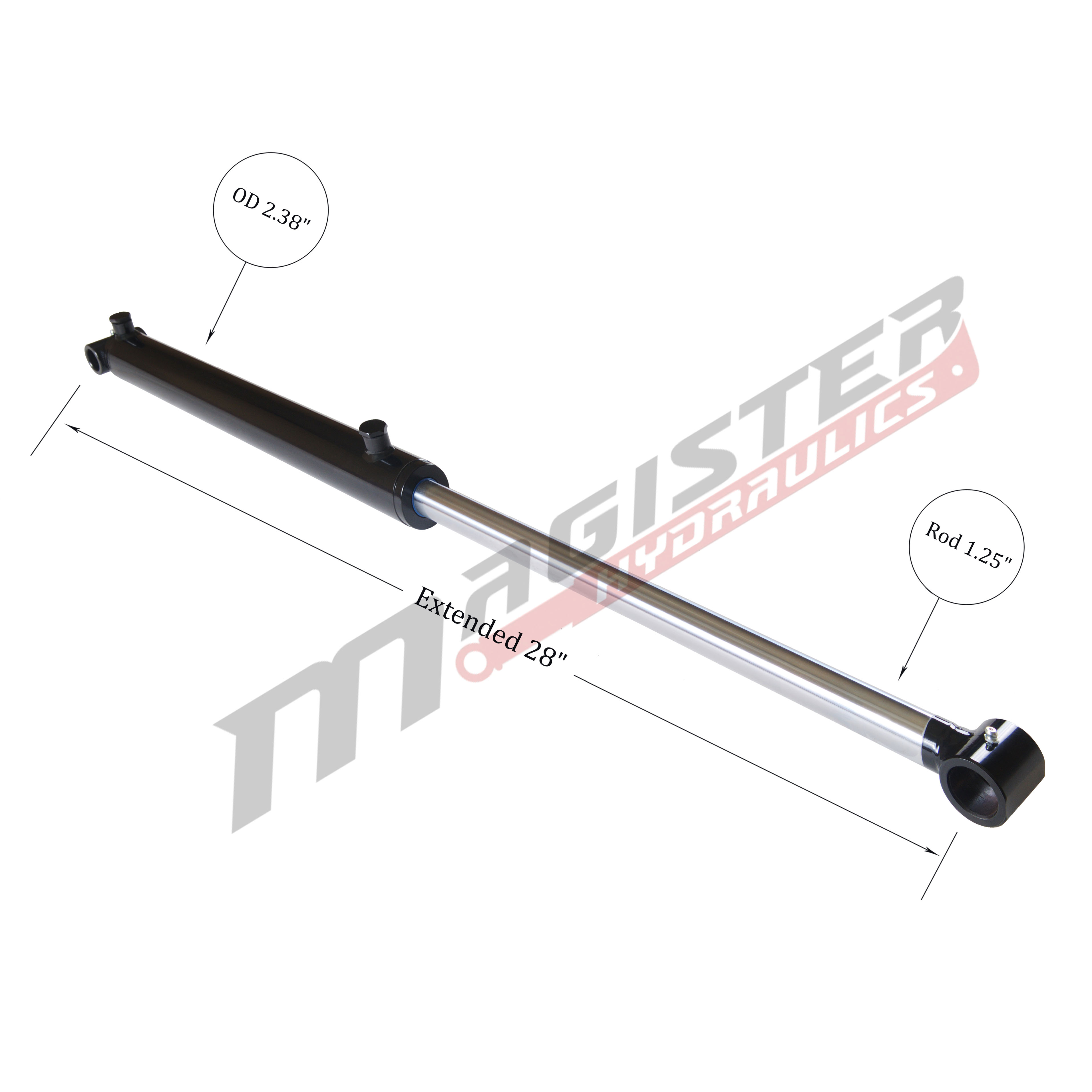 2 bore x 10 stroke hydraulic cylinder, welded cross tube double acting cylinder | Magister Hydraulics