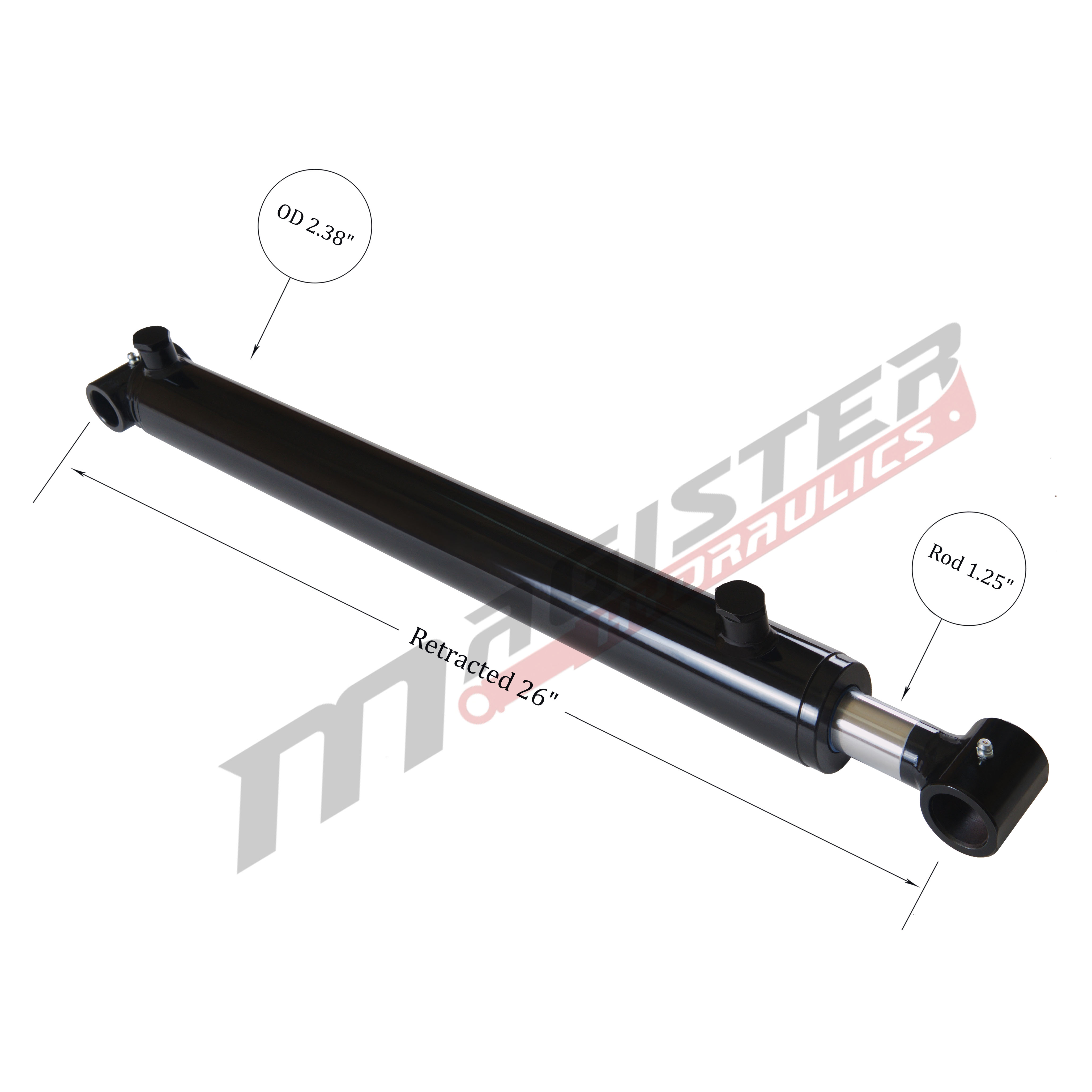 2 bore x 18 stroke hydraulic cylinder, welded cross tube double acting cylinder | Magister Hydraulics