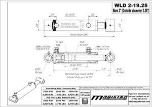 2 bore x 19.25 stroke hydraulic cylinder, welded loader double acting cylinder | Magister Hydraulics 2 bore x 19.25 stroke hydraulic cylinder, welded loader double acting cylinder | Magister Hydraulics