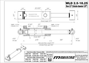 2.5 bore x 18.25 stroke hydraulic cylinder, welded loader double acting cylinder | Magister Hydraulics 2.5 bore x 18.25 stroke hydraulic cylinder, welded loader double acting cylinder | Magister Hydraulics