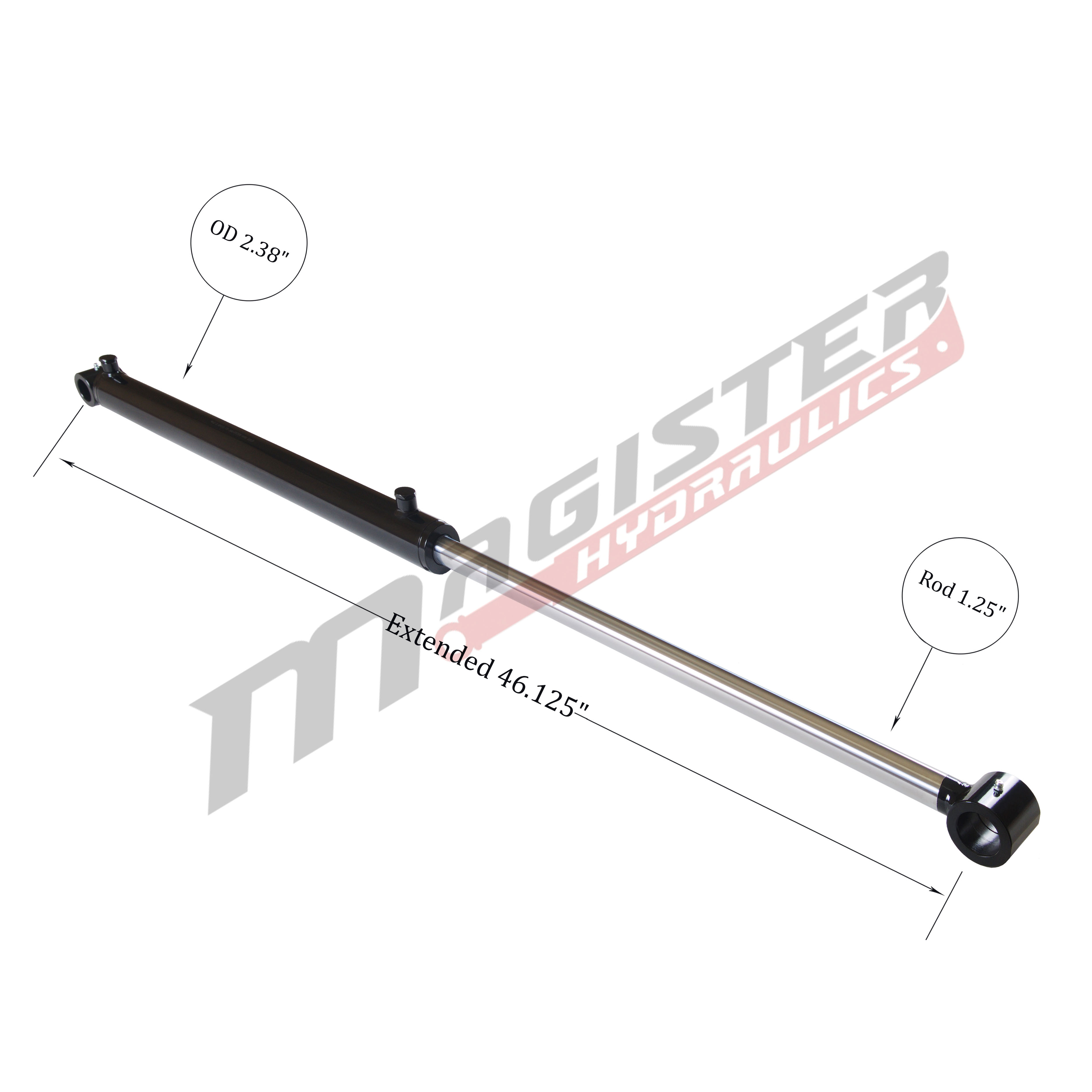 2 bore x 19.25 stroke hydraulic cylinder, welded loader double acting cylinder | Magister Hydraulics