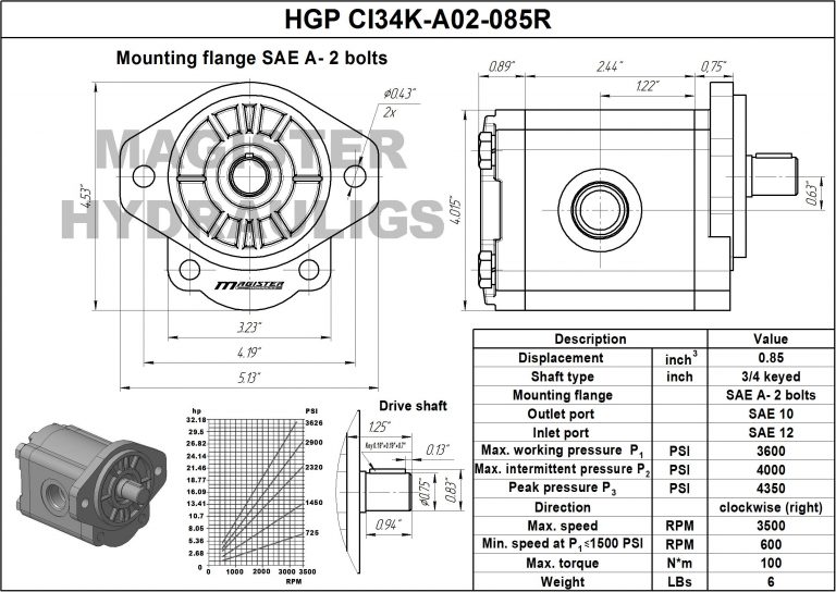 0.85 CID hydraulic gear pump, 3/4 keyed shaft clockwise gear pump | Magister Hydraulics 0.85 CID hydraulic gear pump, 3/4 keyed shaft clockwise gear pump | Magister Hydraulics