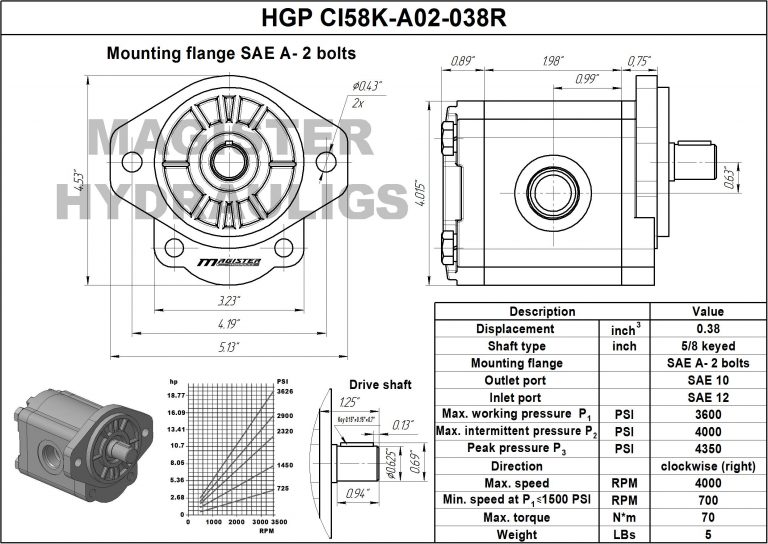 0.38 CID hydraulic gear pump, 5/8 keyed shaft clockwise gear pump | Magister Hydraulics 0.38 CID hydraulic gear pump, 5/8 keyed shaft clockwise gear pump | Magister Hydraulics