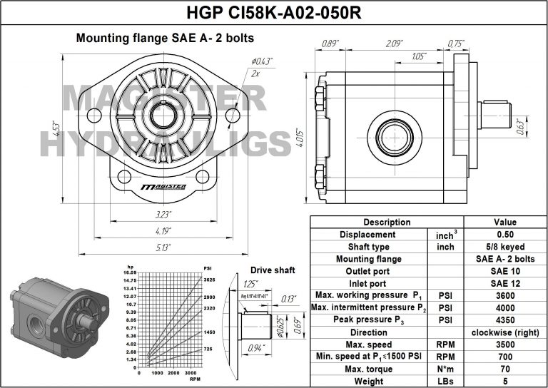 0.50 CID hydraulic gear pump, 5/8 keyed shaft clockwise gear pump | Magister Hydraulics 0.50 CID hydraulic gear pump, 5/8 keyed shaft clockwise gear pump | Magister Hydraulics
