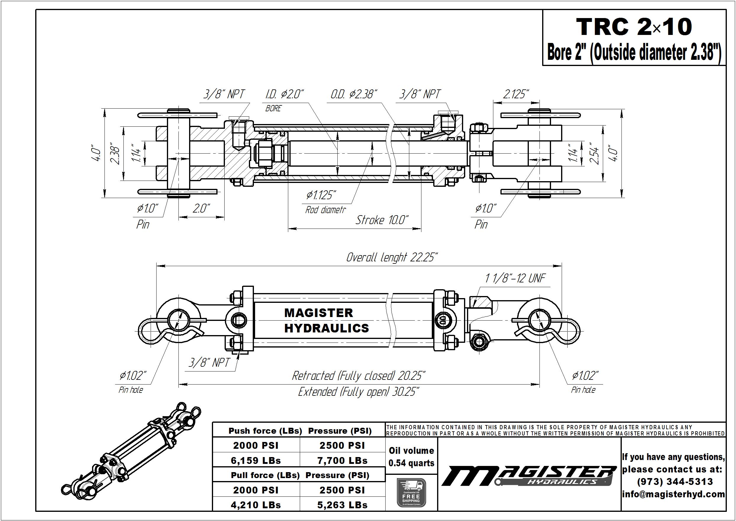 2 bore x 10 stroke hydraulic cylinder, tie rod double acting cylinder | Magister Hydraulics