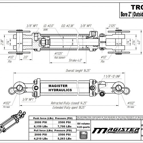 2 bore x 4 stroke hydraulic cylinder, tie rod double acting cylinder | Magister Hydraulics 2 bore x 4 stroke hydraulic cylinder, tie rod double acting cylinder | Magister Hydraulics
