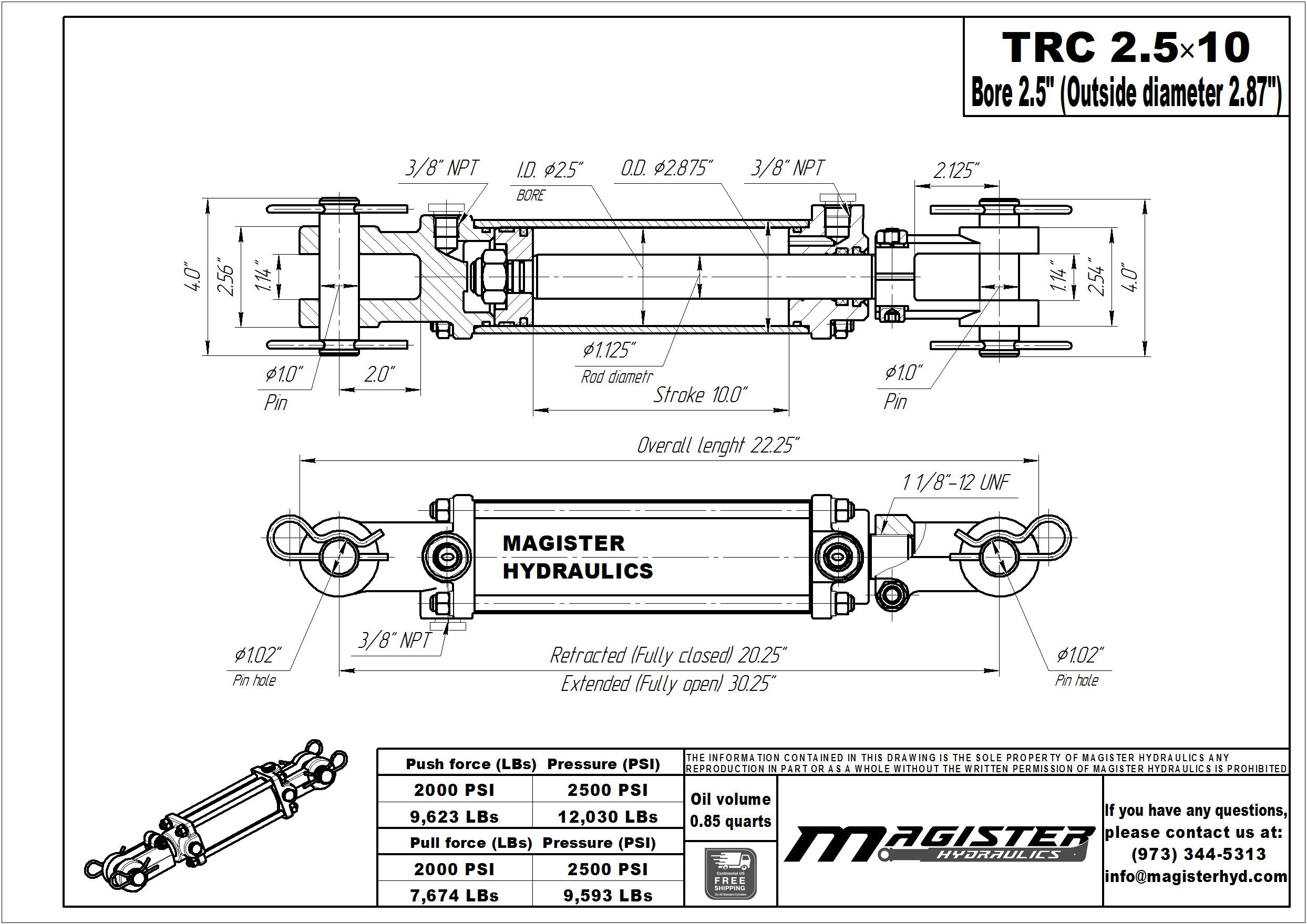 2.5 bore x 10 stroke hydraulic cylinder, tie rod double acting cylinder | Magister Hydraulics