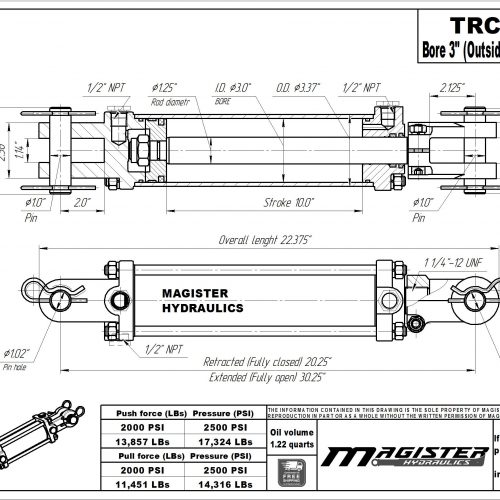 3 bore x 10 stroke hydraulic cylinder, tie rod double acting cylinder | Magister Hydraulics 3 bore x 10 stroke hydraulic cylinder, tie rod double acting cylinder | Magister Hydraulics