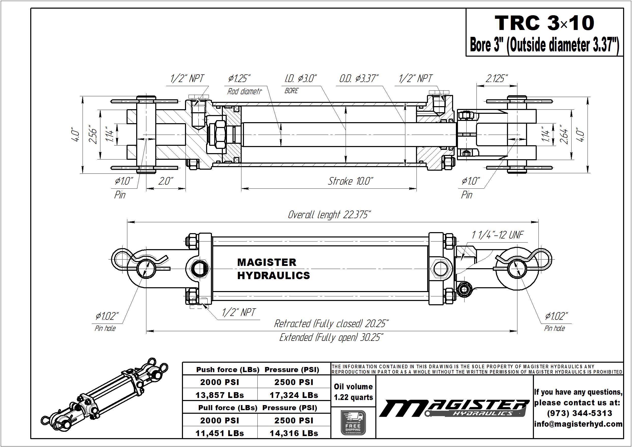 3 bore x 10 stroke hydraulic cylinder, tie rod double acting cylinder | Magister Hydraulics