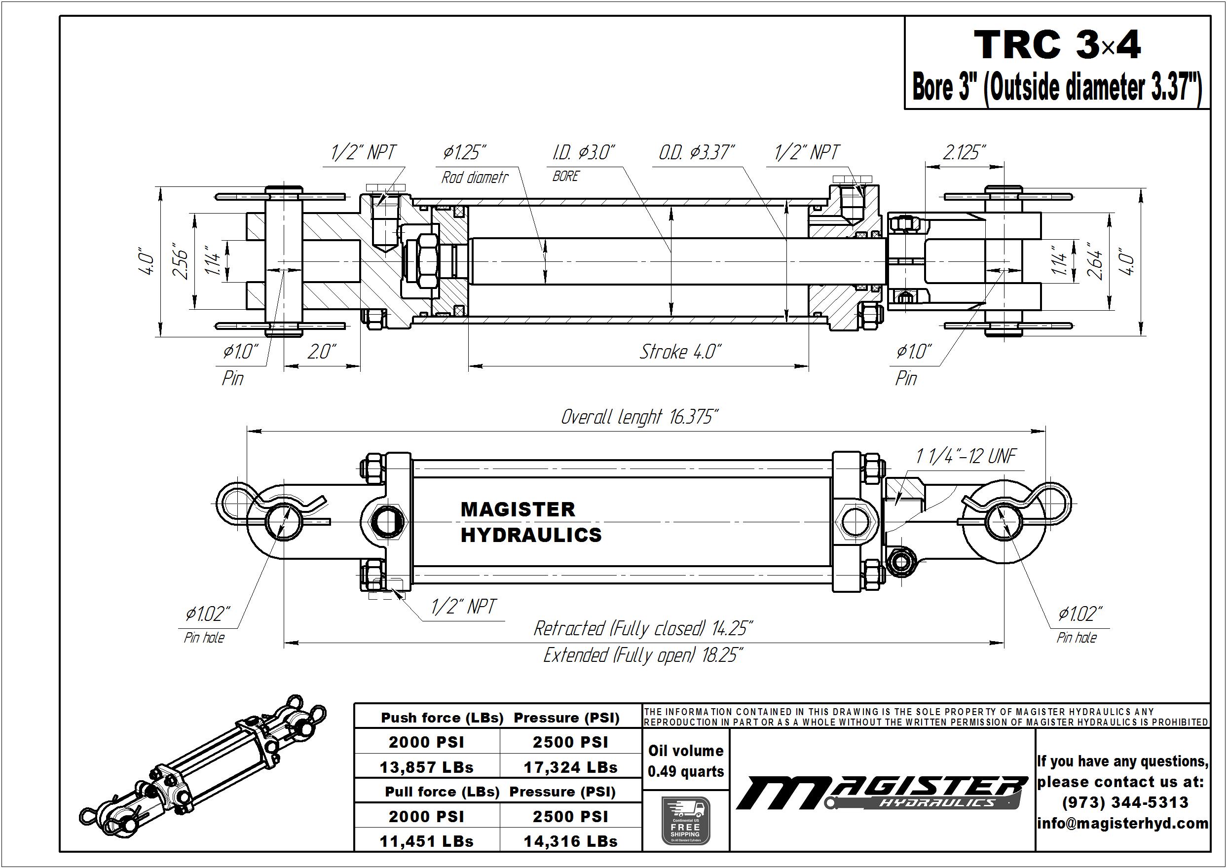 3 bore x 4 stroke hydraulic cylinder, tie rod double acting cylinder | Magister Hydraulics