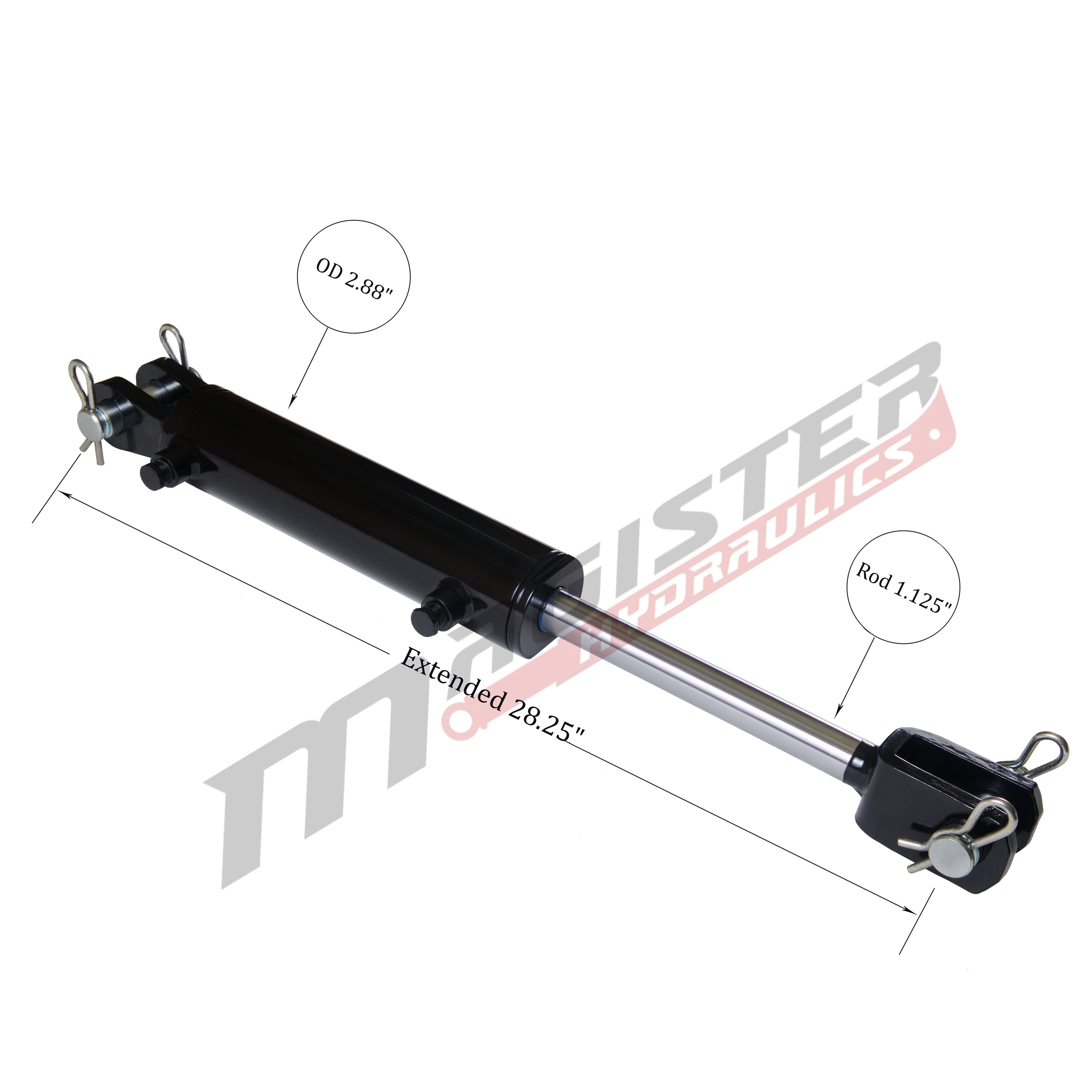 2.5 bore x 8 ASAE stroke hydraulic cylinder, ag clevis double acting cylinder | Magister Hydraulics