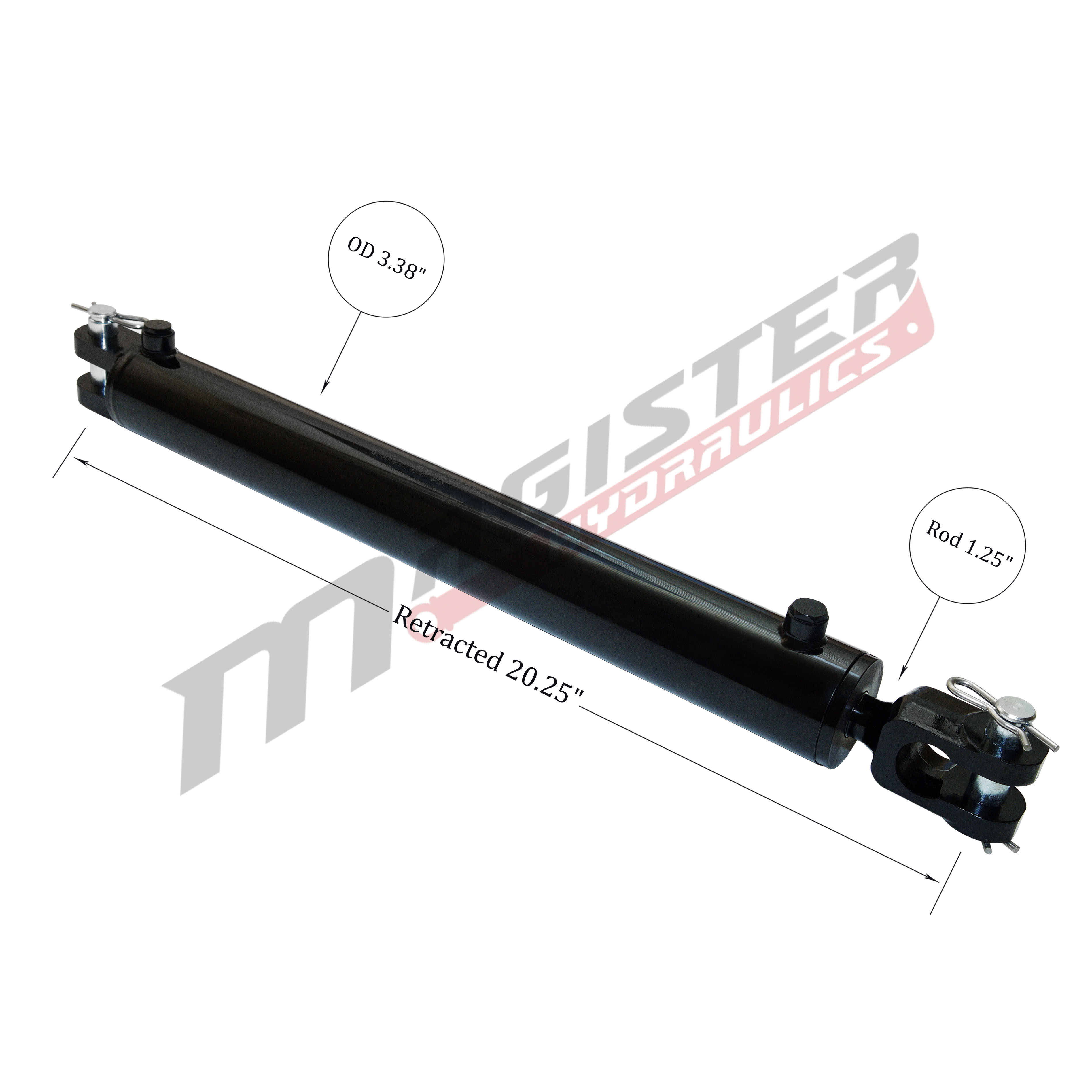3 bore x 10 stroke hydraulic cylinder, ag clevis double acting cylinder