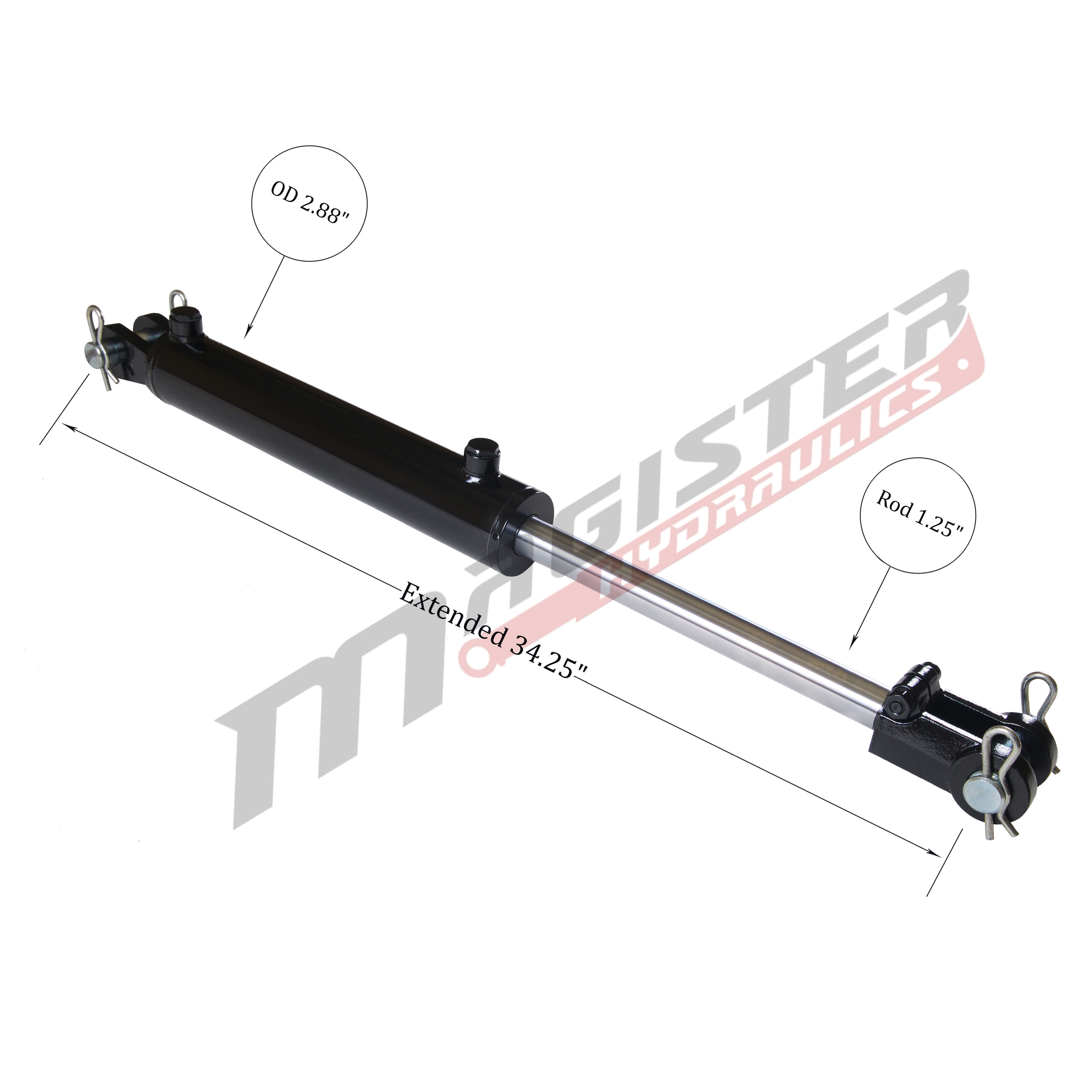 2.5 bore x 12 stroke hydraulic cylinder, welded clevis double acting cylinder | Magister Hydraulics