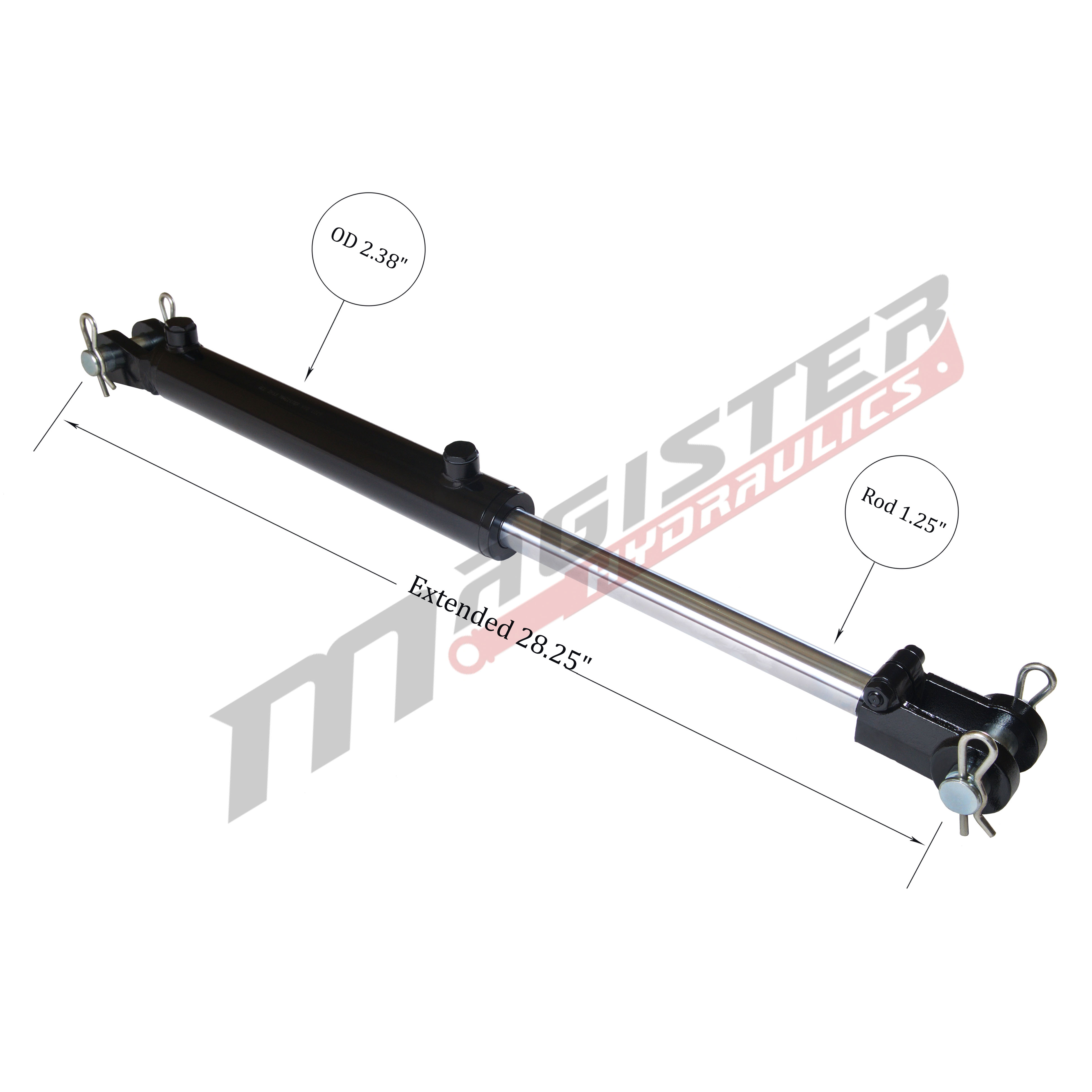 2 bore x 8 ASAE stroke hydraulic cylinder, welded clevis double acting cylinder | Magister Hydraulics