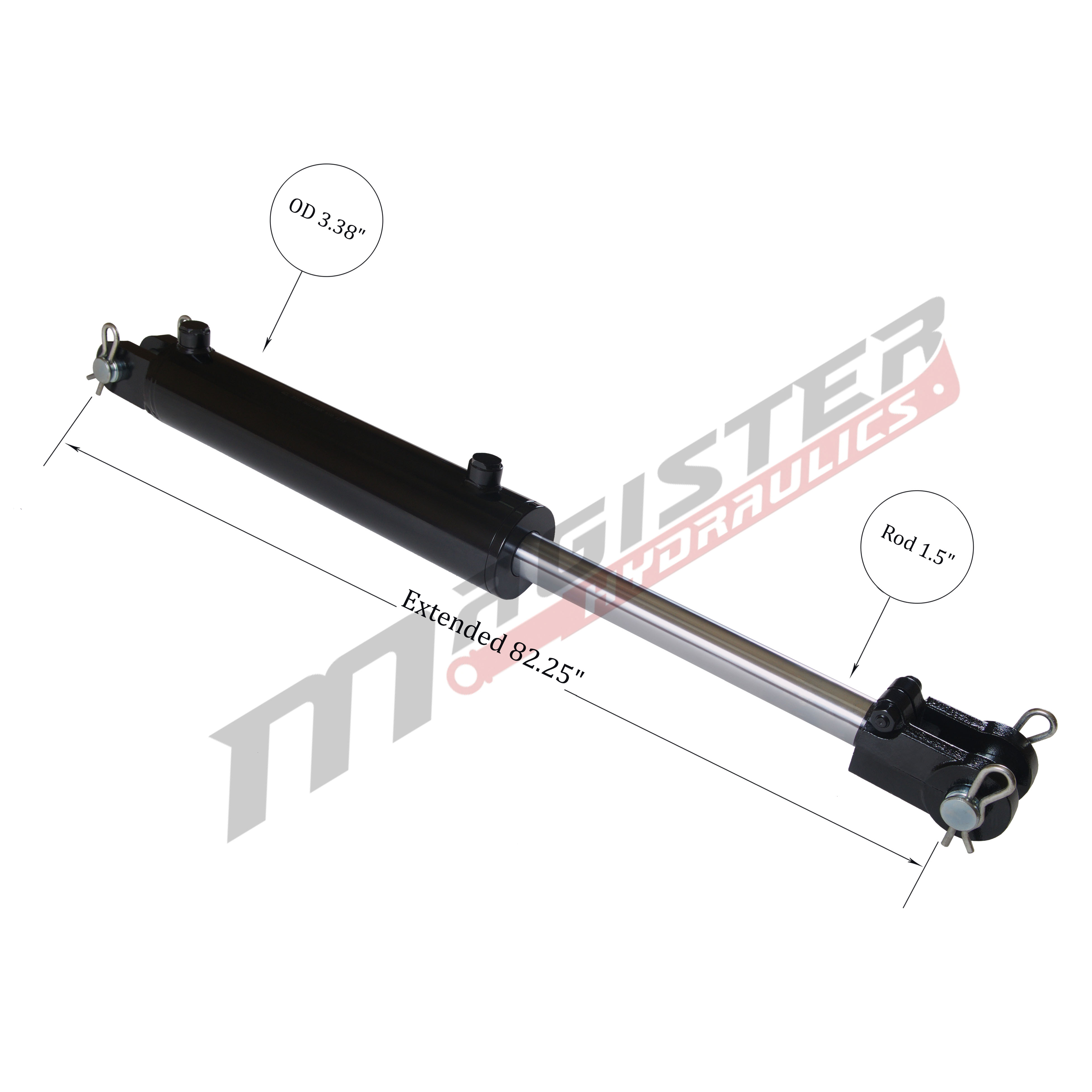 3 bore x 36 stroke hydraulic cylinder, welded clevis double acting cylinder | Magister Hydraulics