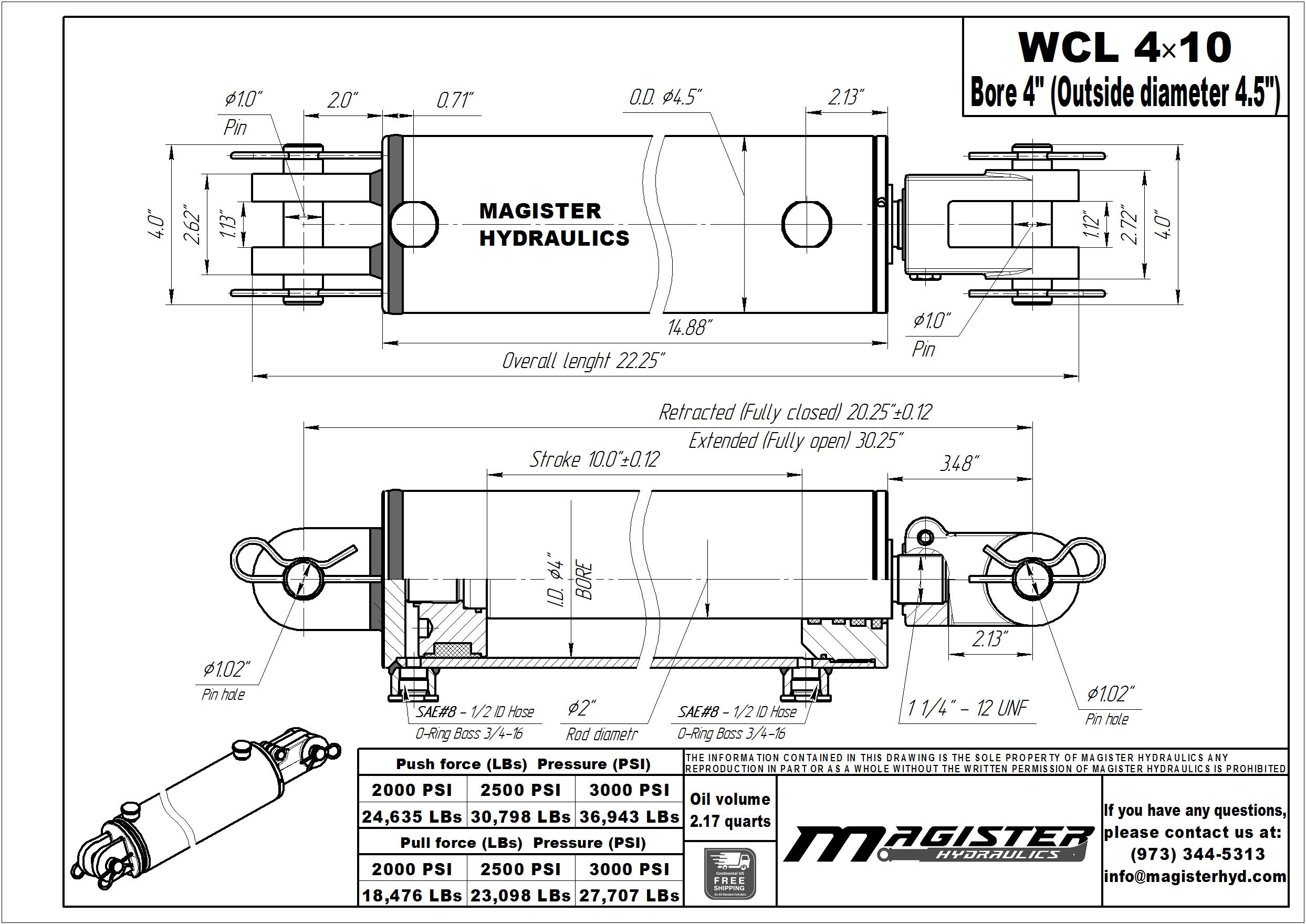 4 bore x 10 stroke hydraulic cylinder, welded clevis double acting cylinder | Magister Hydraulics