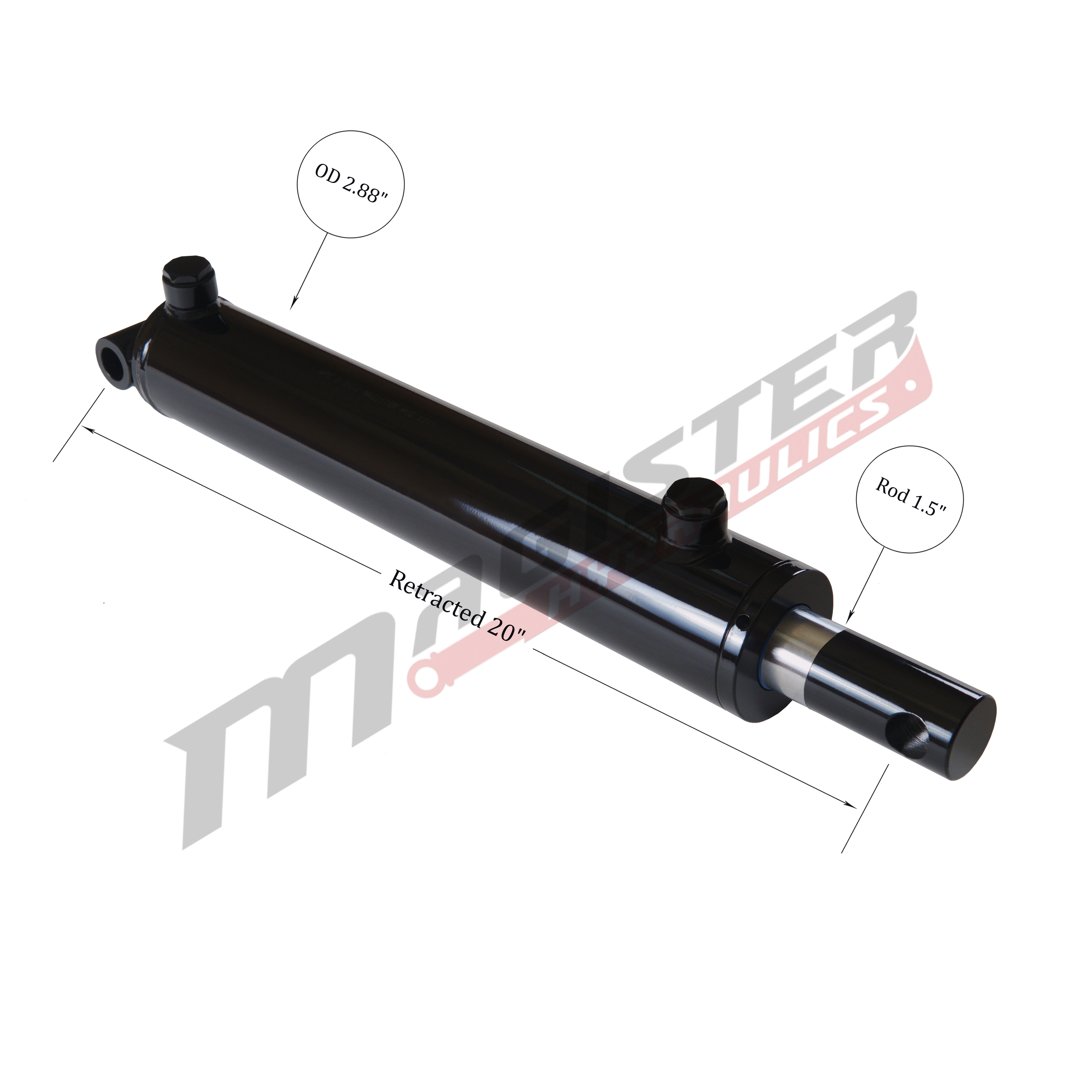 2.5 bore x 12 stroke hydraulic cylinder, welded pin eye double acting cylinder | Magister Hydraulics