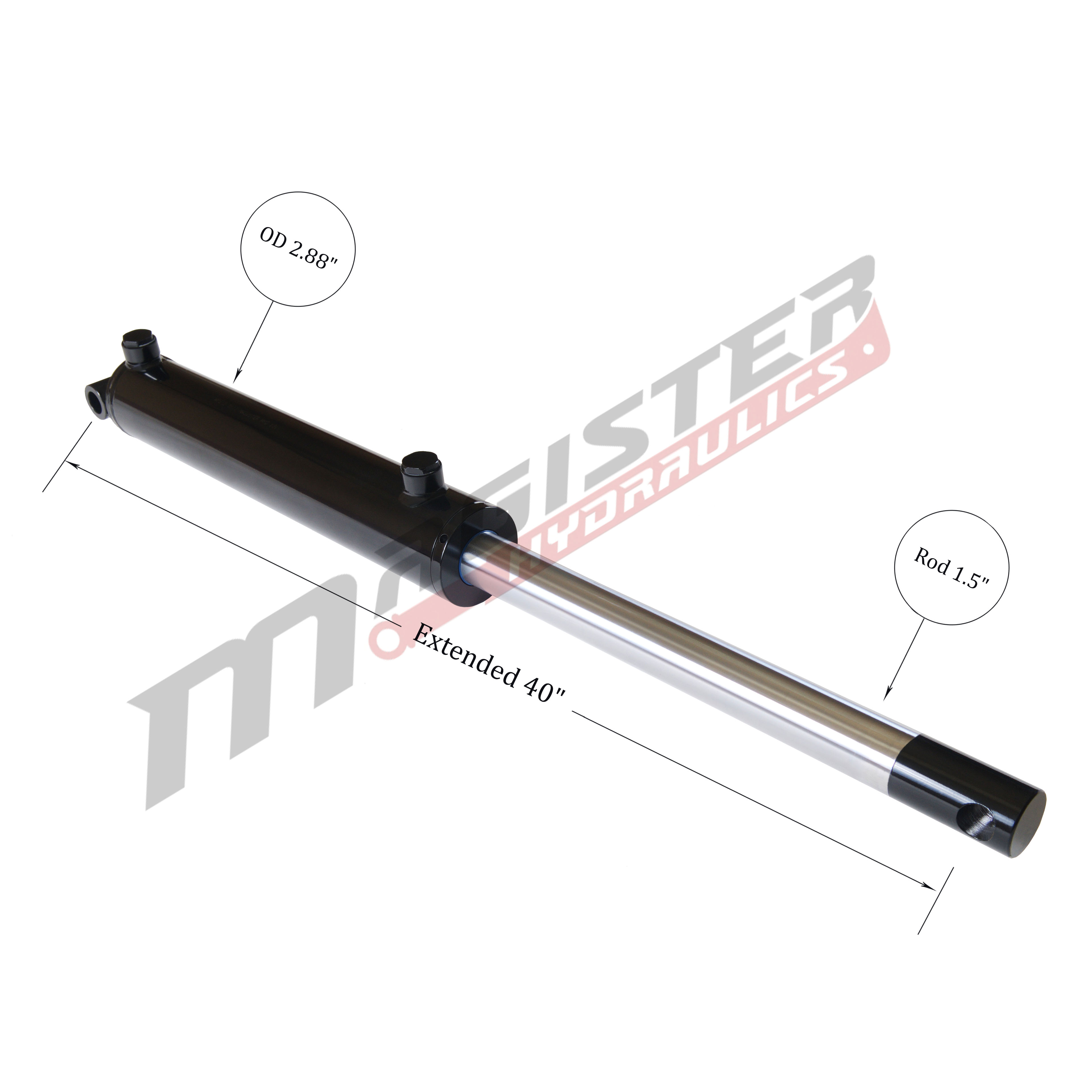 2.5 bore x 16 stroke hydraulic cylinder, welded pin eye double acting cylinder | Magister Hydraulics