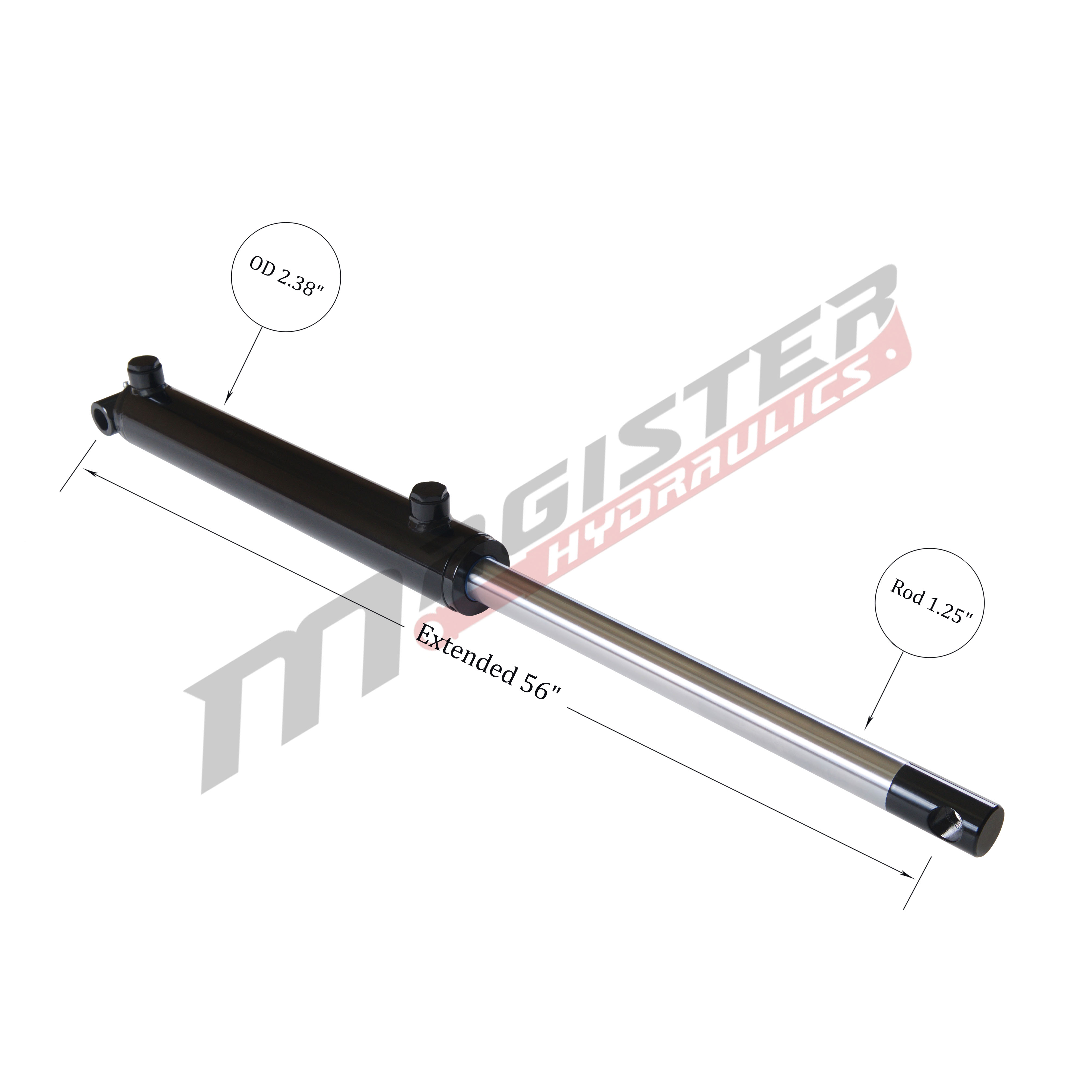 2 bore x 24 stroke hydraulic cylinder, welded pin eye double acting cylinder | Magister Hydraulics