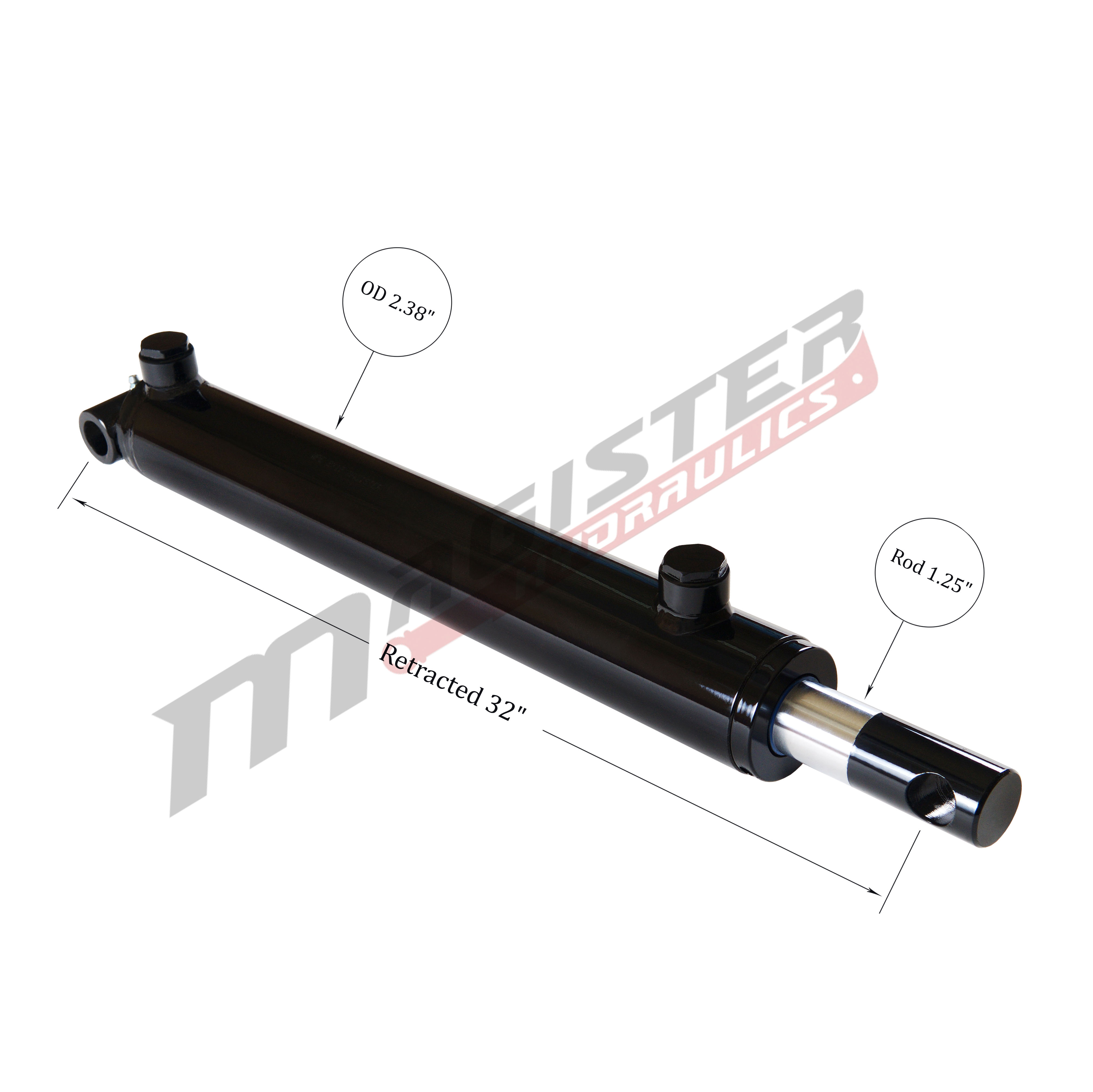 2 bore x 24 stroke hydraulic cylinder, welded pin eye double acting cylinder | Magister Hydraulics