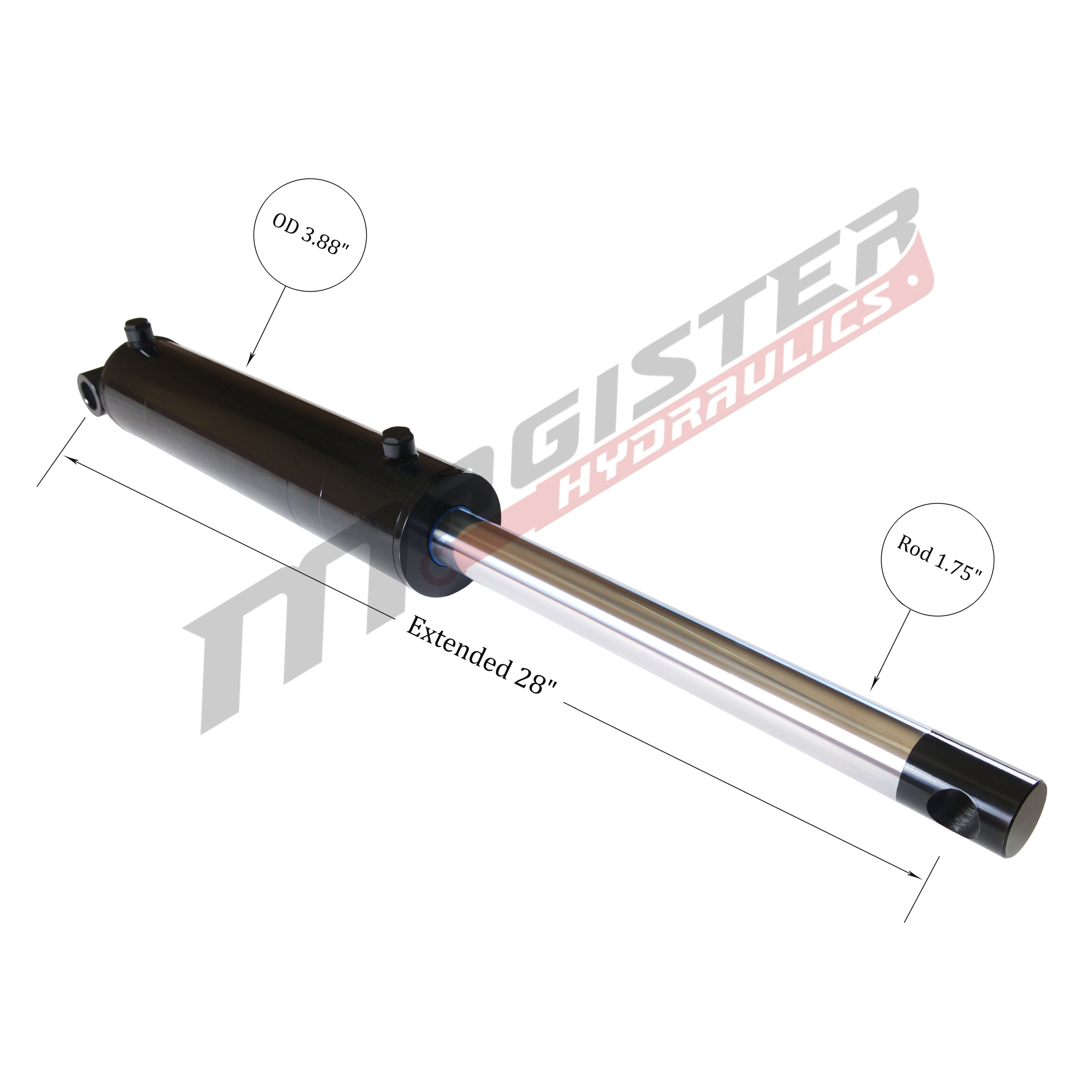 3.5 bore x 10 stroke hydraulic cylinder, welded pin eye double acting cylinder | Magister Hydraulics