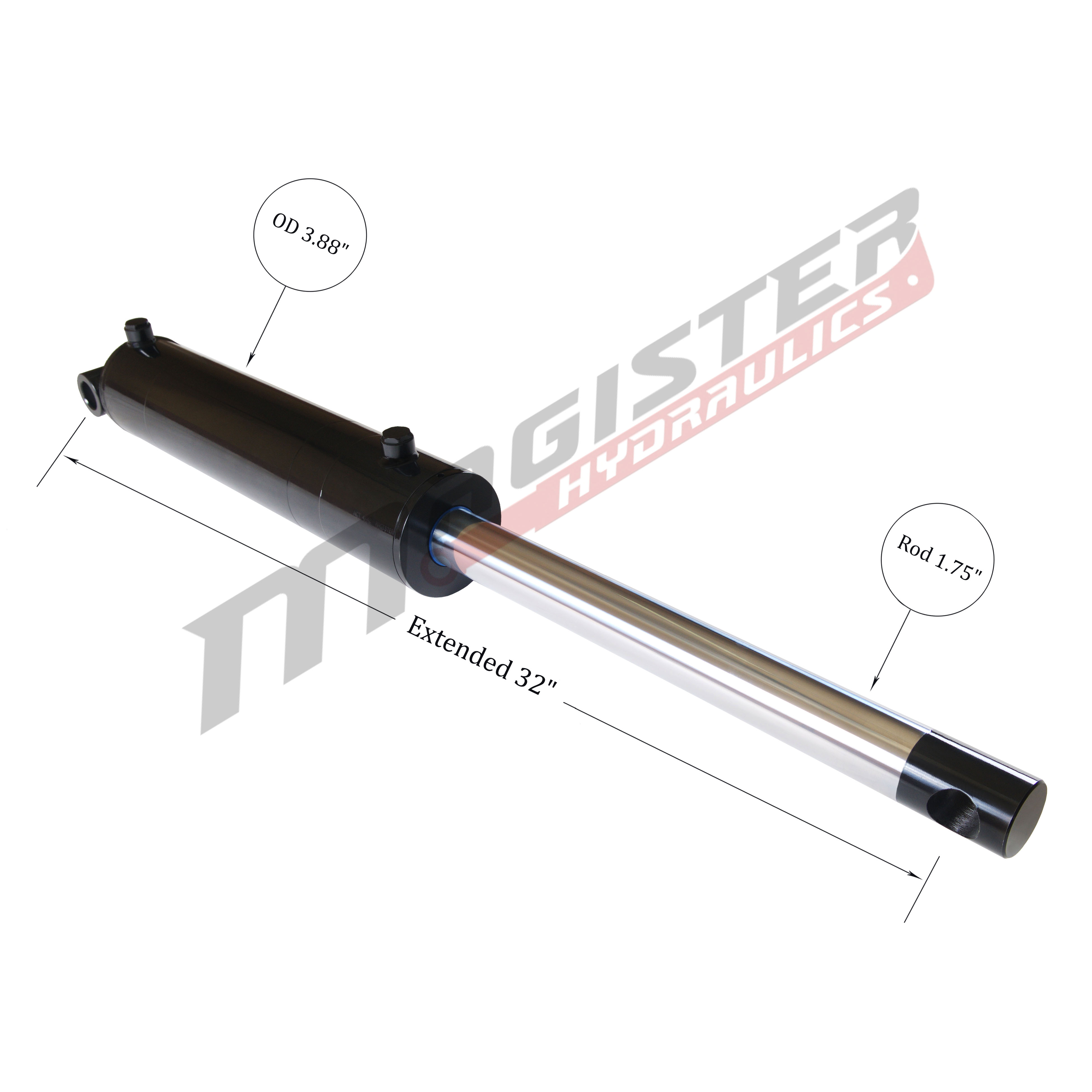 3.5 bore x 12 stroke hydraulic cylinder, welded pin eye double acting cylinder | Magister Hydraulics