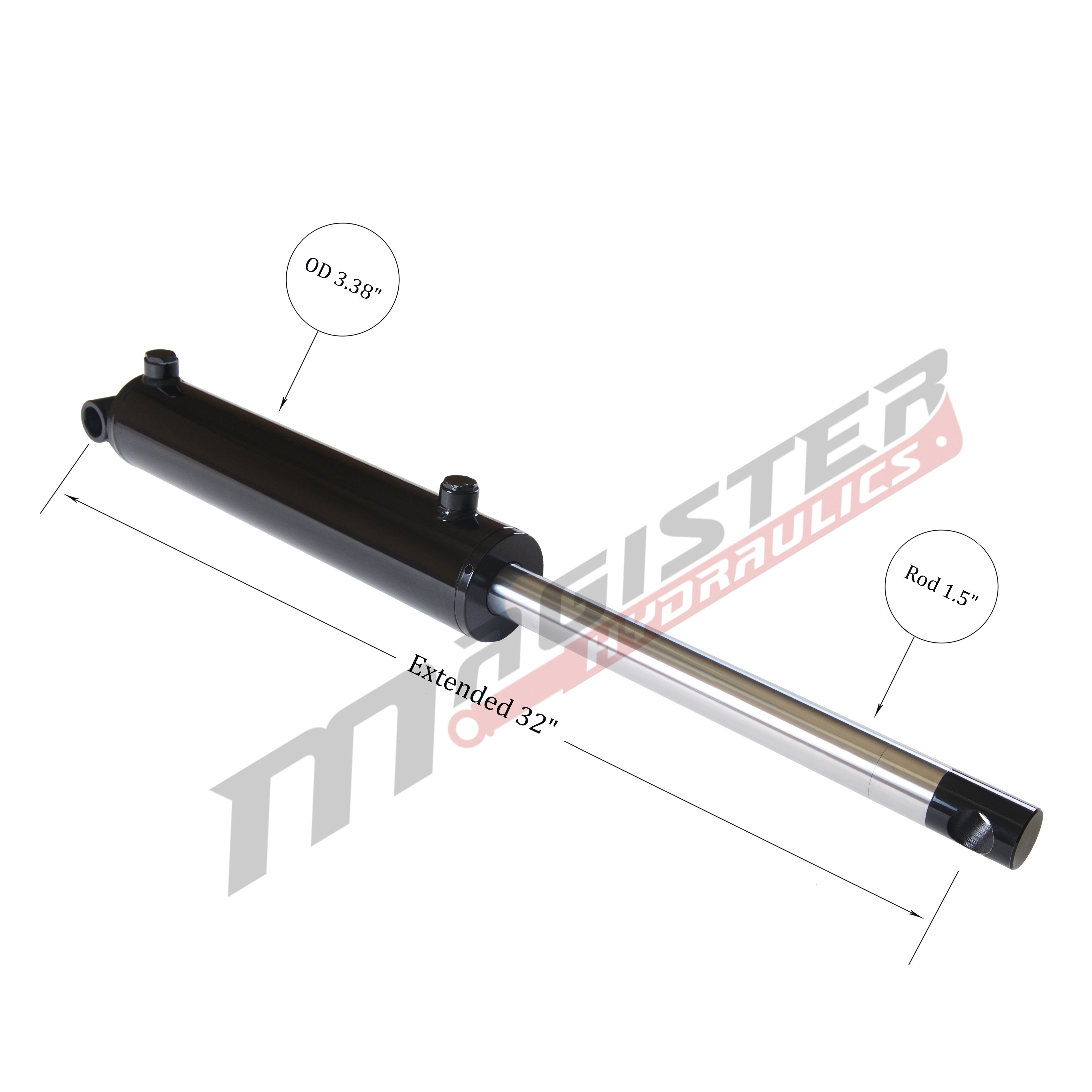 3 bore x 12 stroke hydraulic cylinder, welded pin eye double acting cylinder | Magister Hydraulics