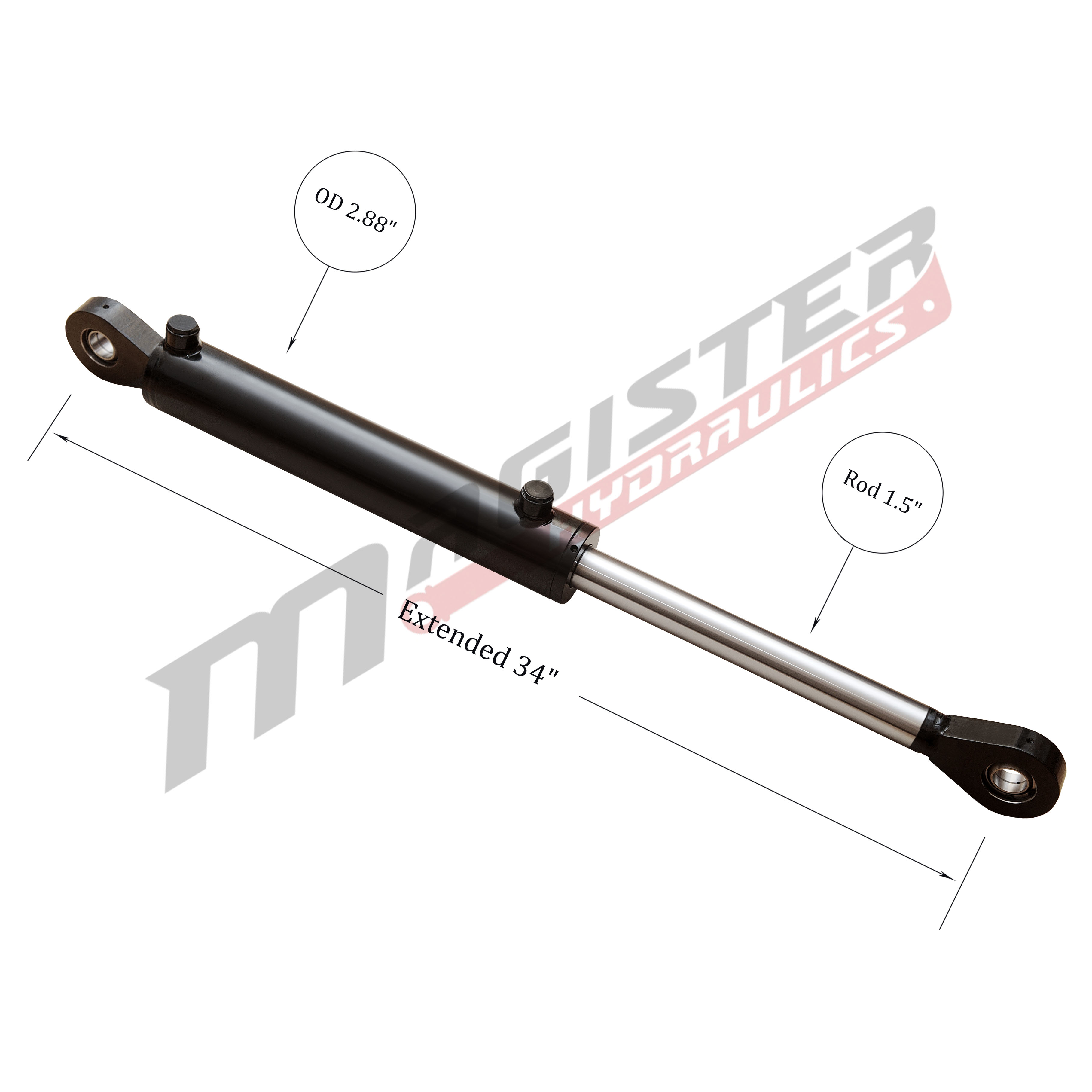 2.5 bore x 12 stroke hydraulic cylinder, welded swivel eye double acting cylinder | Magister Hydraulics