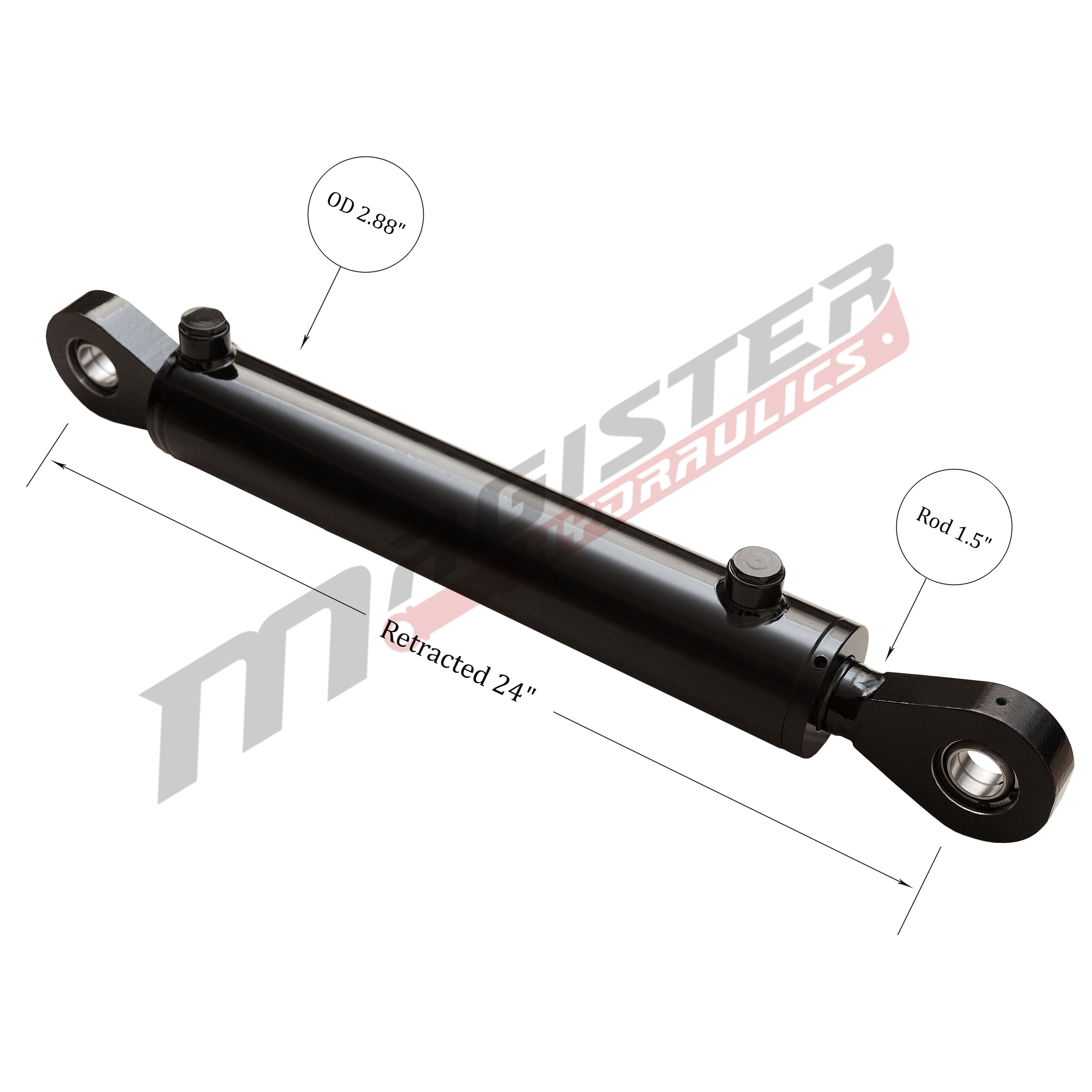 2.5 bore x 14 stroke hydraulic cylinder, welded swivel eye double acting cylinder | Magister Hydraulics