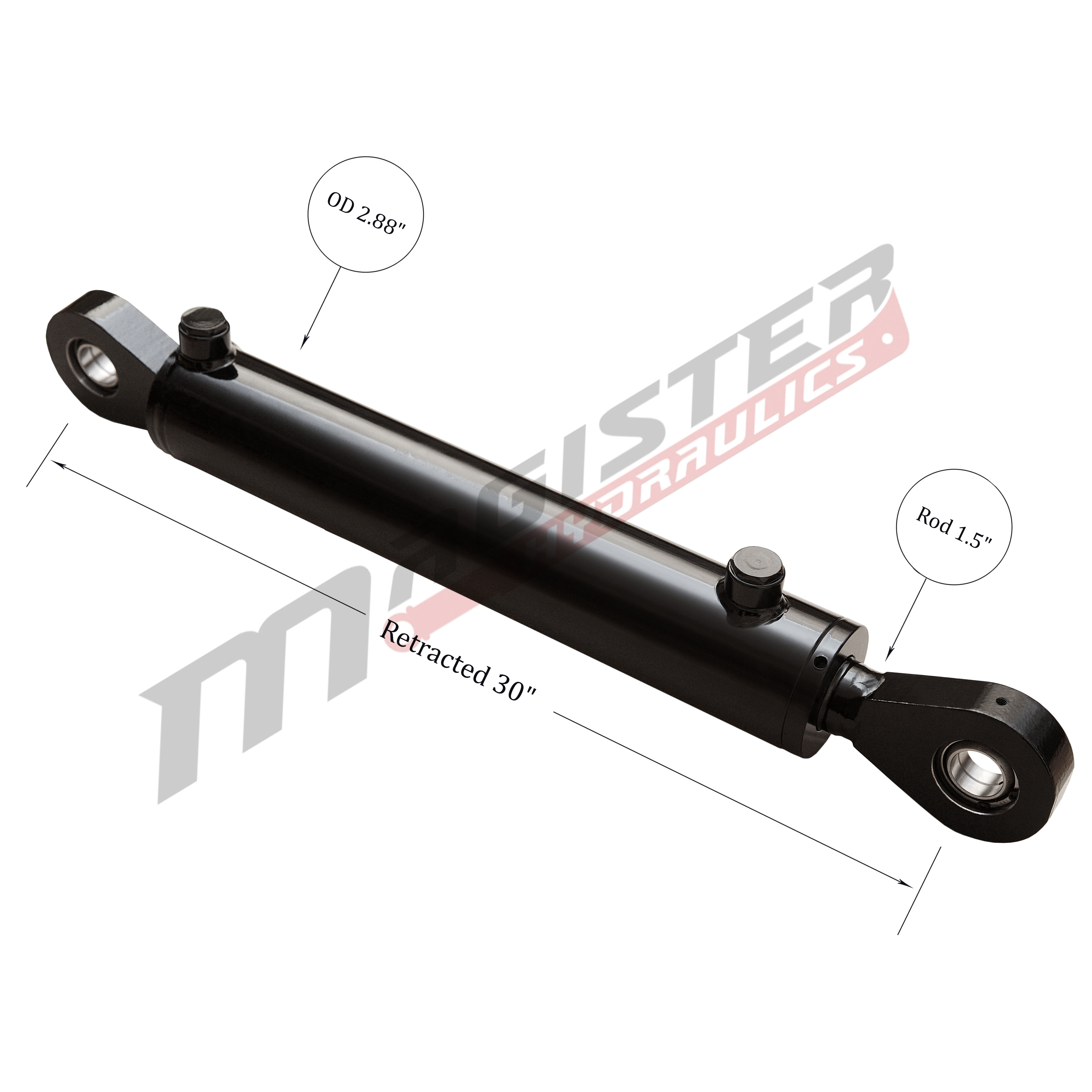 2.5 bore x 20 stroke hydraulic cylinder, welded swivel eye double acting cylinder | Magister Hydraulics