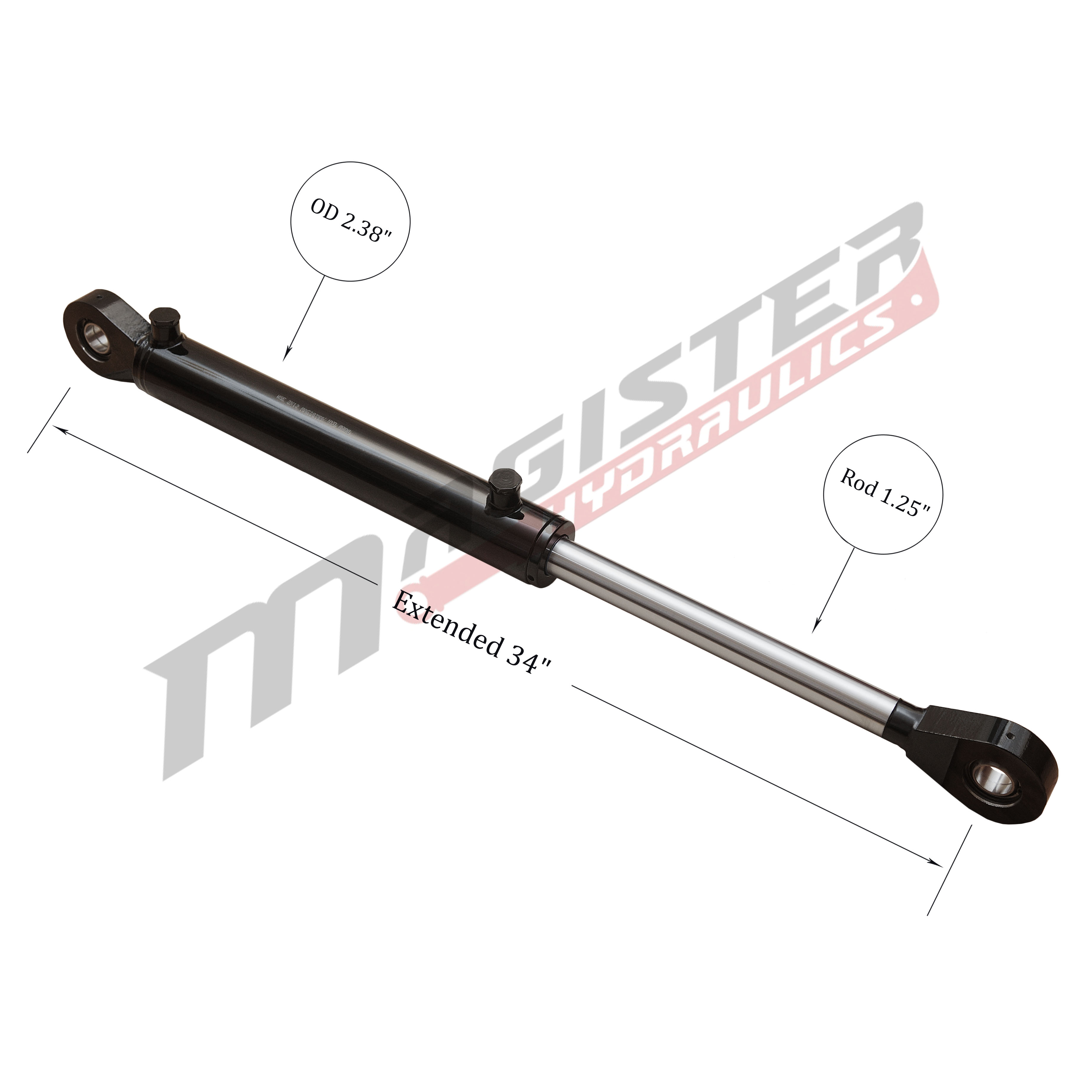 2 bore x 12 stroke hydraulic cylinder, welded swivel eye double acting cylinder | Magister Hydraulics