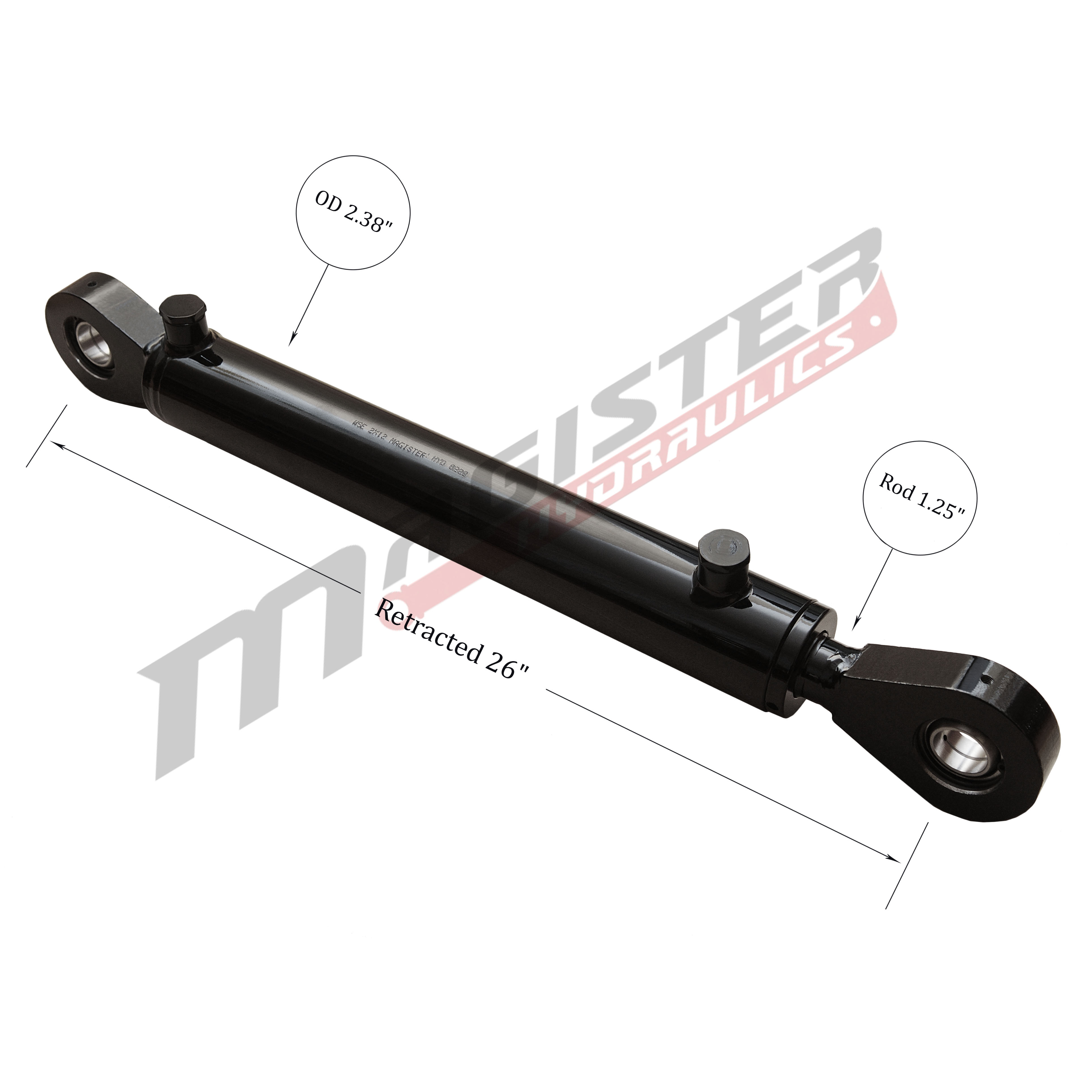 2 bore x 16 stroke hydraulic cylinder, welded swivel eye double acting cylinder | Magister Hydraulics