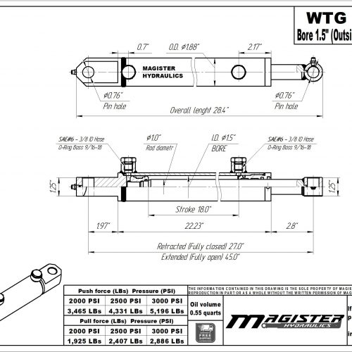 1.5 bore x 18 stroke hydraulic cylinder, welded tang double acting cylinder | Magister Hydraulics 1.5 bore x 18 stroke hydraulic cylinder, welded tang double acting cylinder | Magister Hydraulics