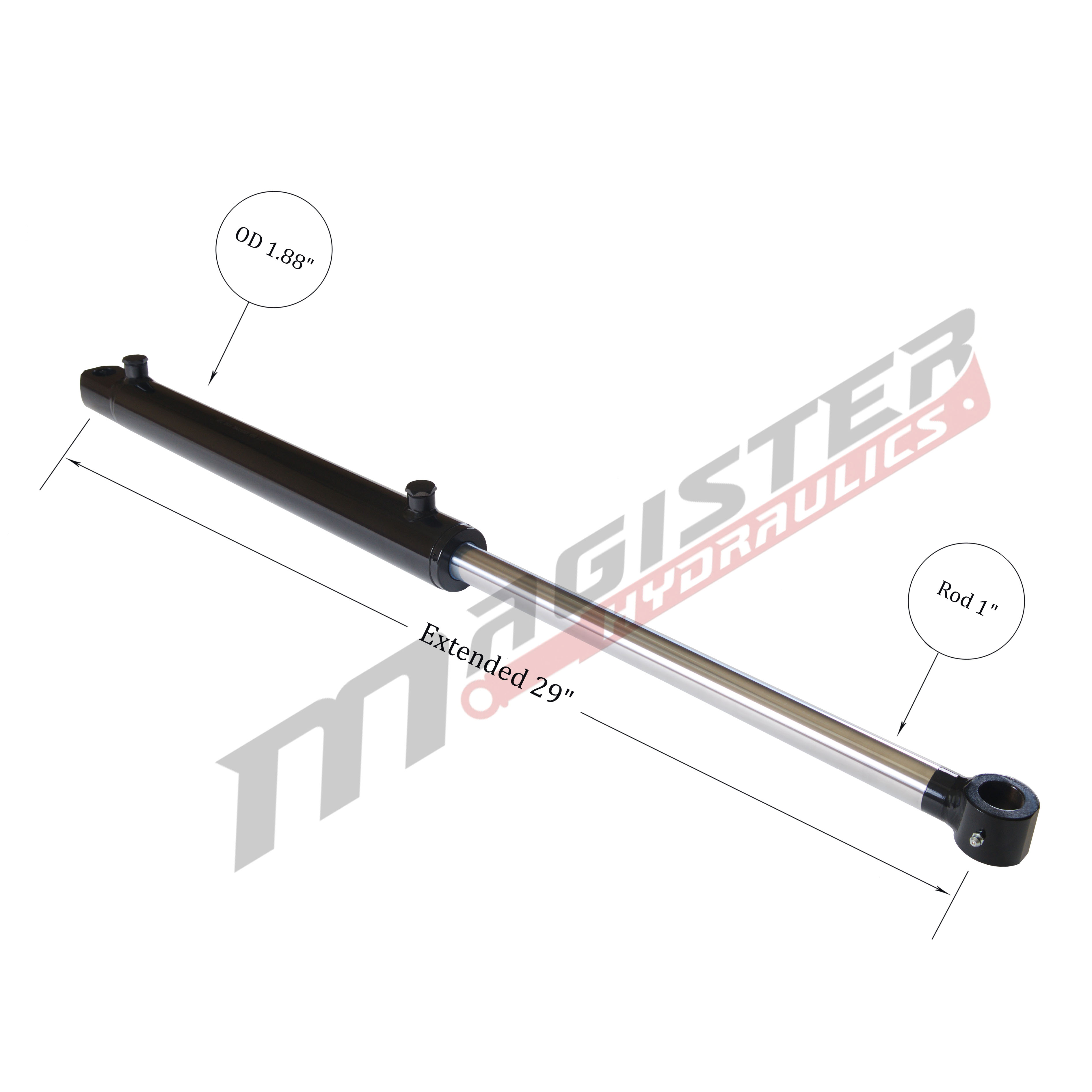 1.5 bore x 10 stroke hydraulic cylinder, welded tang double acting cylinder | Magister Hydraulics