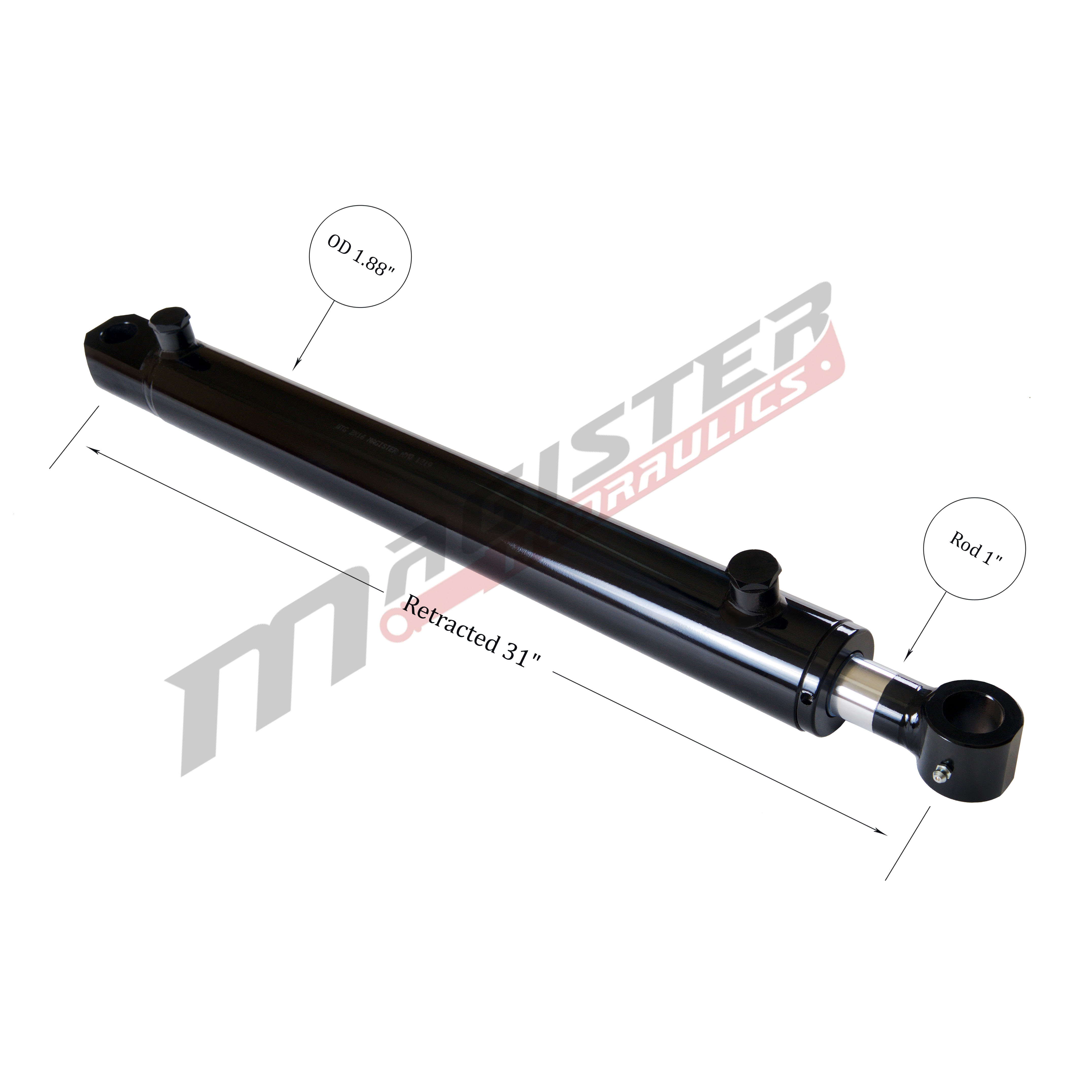 1.5 bore x 22 stroke hydraulic cylinder, welded tang double acting cylinder | Magister Hydraulics