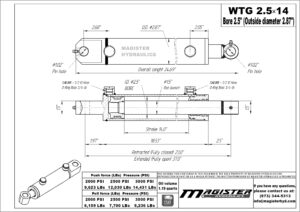 2.5 bore x 14 stroke hydraulic cylinder, welded tang double acting cylinder | Magister Hydraulics 2.5 bore x 14 stroke hydraulic cylinder, welded tang double acting cylinder | Magister Hydraulics