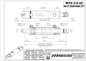 2.5 bore x 20 stroke hydraulic cylinder, welded tang double acting cylinder | Magister Hydraulics 2.5 bore x 20 stroke hydraulic cylinder, welded tang double acting cylinder | Magister Hydraulics