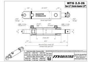 2.5 bore x 26 stroke hydraulic cylinder, welded tang double acting cylinder | Magister Hydraulics 2.5 bore x 26 stroke hydraulic cylinder, welded tang double acting cylinder | Magister Hydraulics