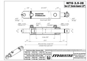 2.5 bore x 28 stroke hydraulic cylinder, welded tang double acting cylinder | Magister Hydraulics 2.5 bore x 28 stroke hydraulic cylinder, welded tang double acting cylinder | Magister Hydraulics