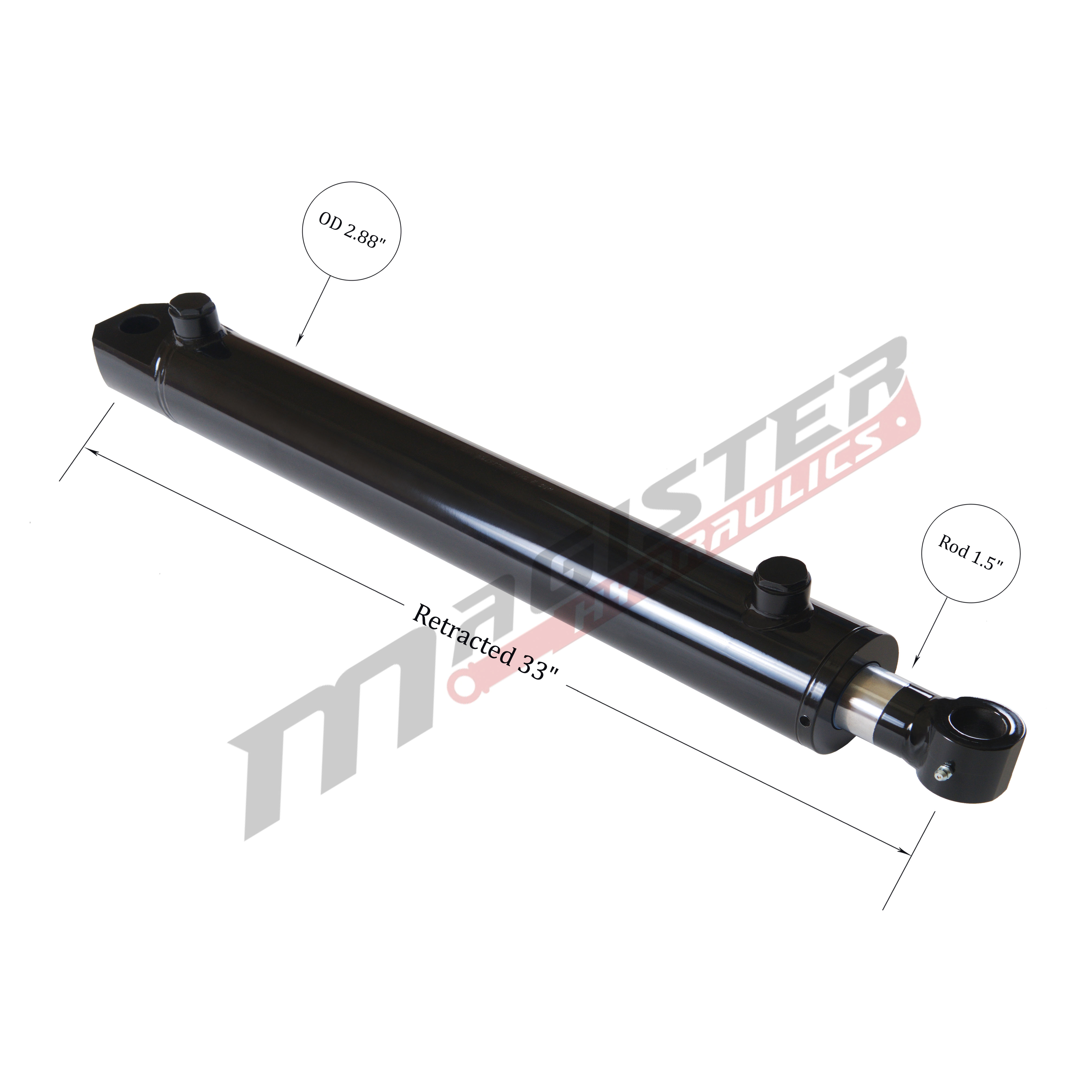 2.5 bore x 24 stroke hydraulic cylinder, welded tang double acting cylinder | Magister Hydraulics