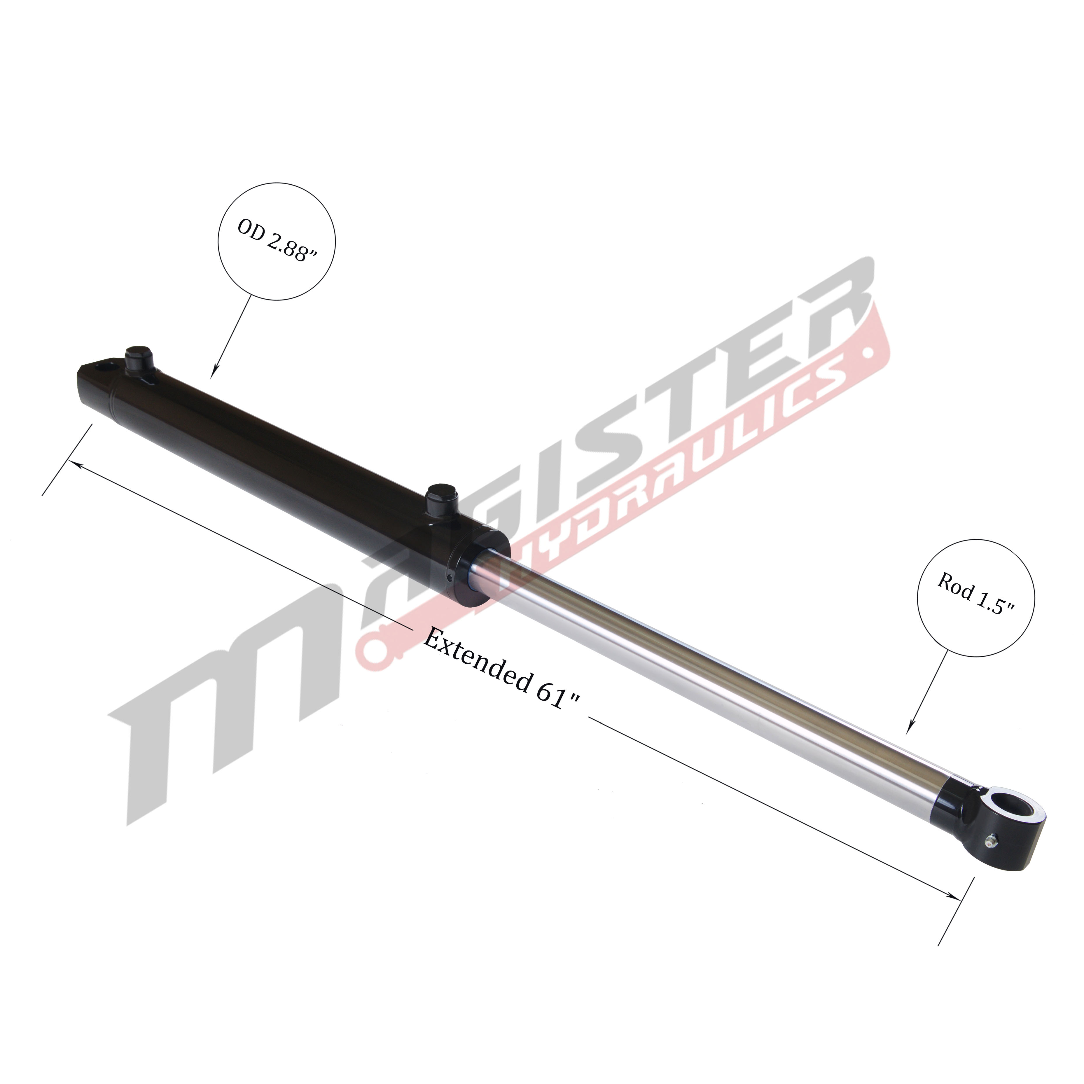 2.5 bore x 26 stroke hydraulic cylinder, welded tang double acting cylinder | Magister Hydraulics