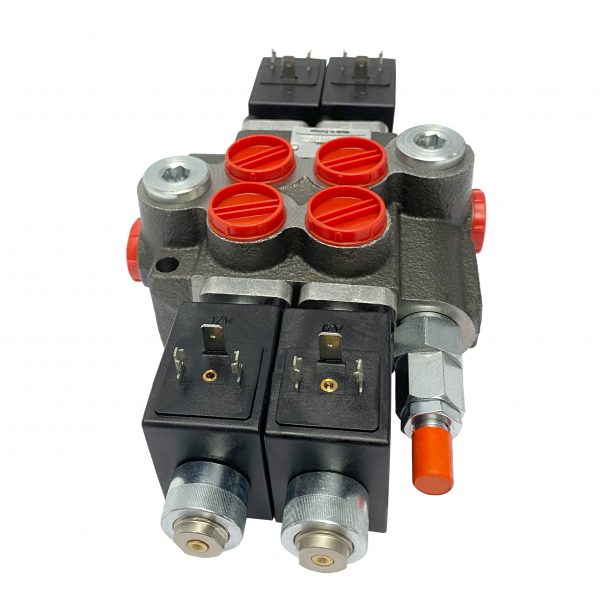 2 spool x 13 GPM solenoid hydraulic control valve, monoblock cast iron valve | Magister Hydraulics 2 spool x 13 GPM solenoid hydraulic control valve, monoblock cast iron valve | Magister Hydraulics