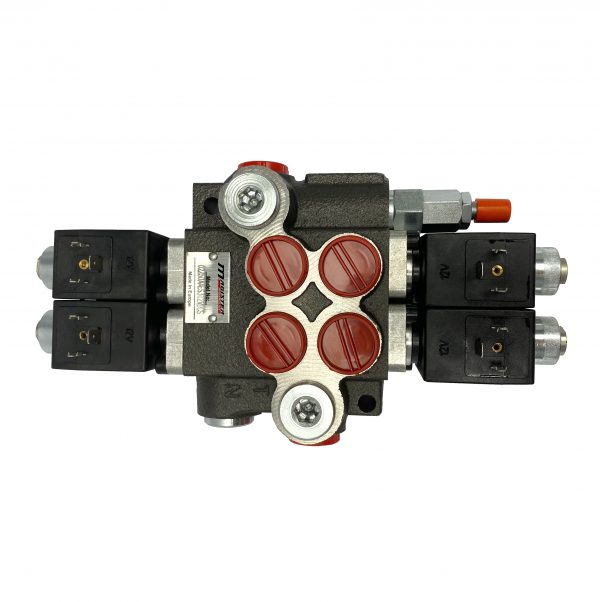 2 spool x 13 GPM solenoid hydraulic control valve, monoblock cast iron valve | Magister Hydraulics 2 spool x 13 GPM solenoid hydraulic control valve, monoblock cast iron valve | Magister Hydraulics