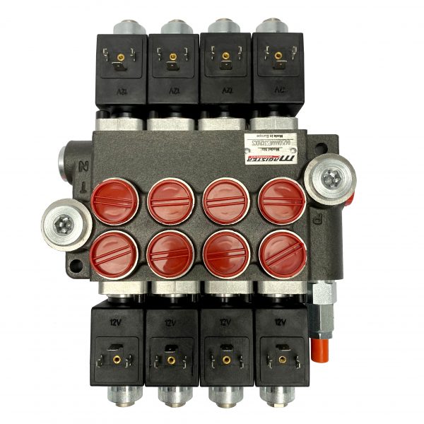 4 spool x 13 GPM solenoid hydraulic control valve, monoblock cast iron valve | Magister Hydraulics 4 spool x 13 GPM solenoid hydraulic control valve, monoblock cast iron valve | Magister Hydraulics