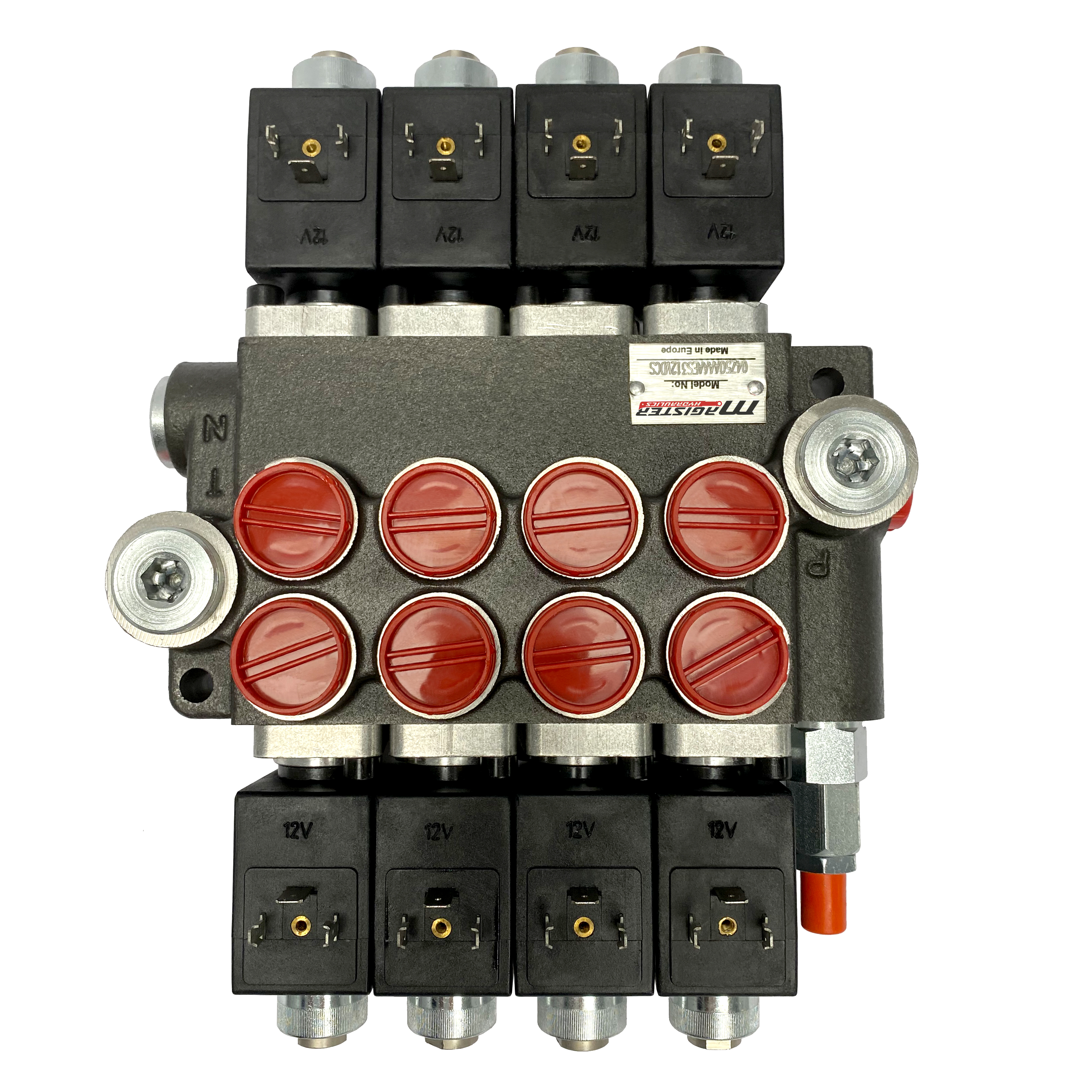 4 spool x 13 GPM solenoid hydraulic control valve, monoblock cast iron valve | Magister Hydraulics