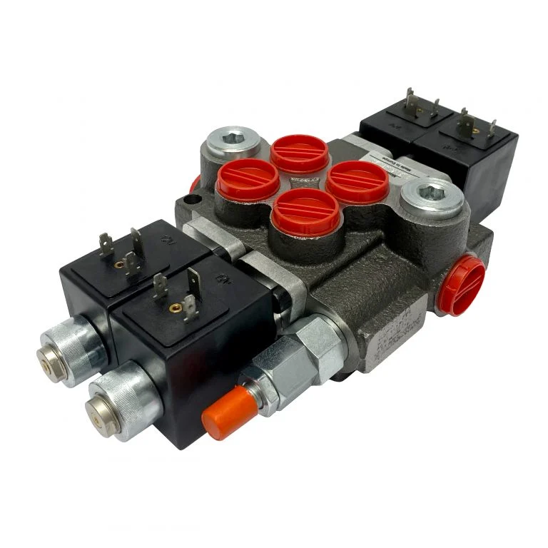 2 spool x 13 GPM solenoid hydraulic control valve, monoblock cast iron valve | Magister Hydraulics 2 spool x 13 GPM solenoid hydraulic control valve, monoblock cast iron valve | Magister Hydraulics
